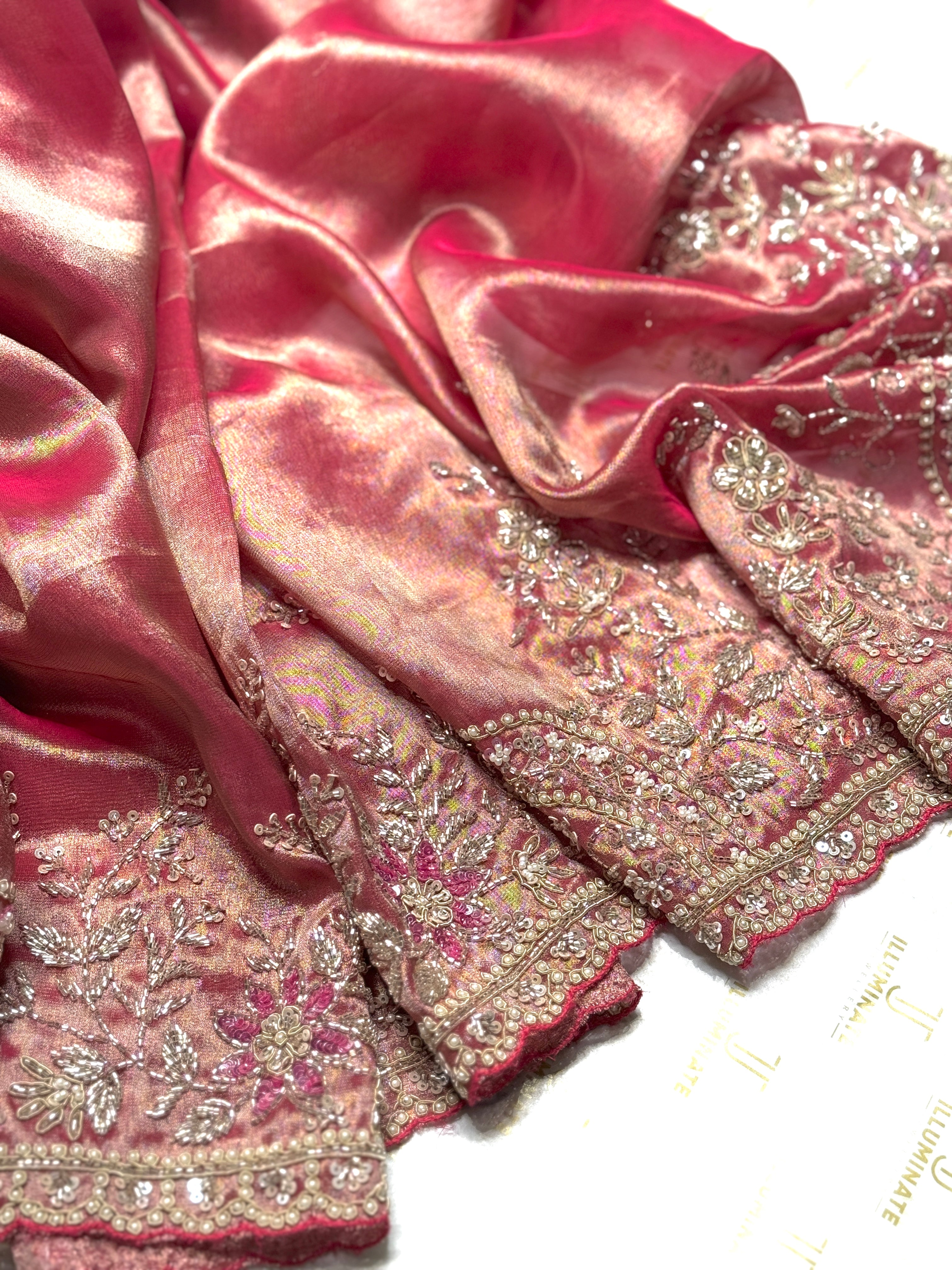 Blush Pink Kanjivaram Tissue silk Designer saree with unstitched Blouse