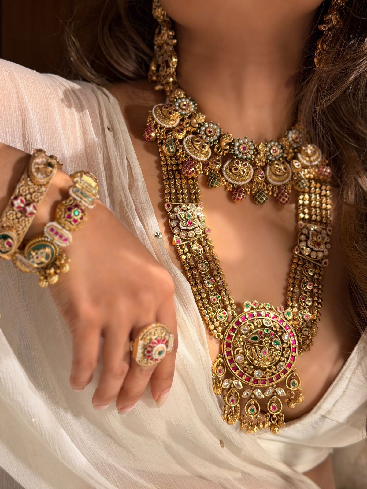 Trina antique gold plated Rajwadi Necklace