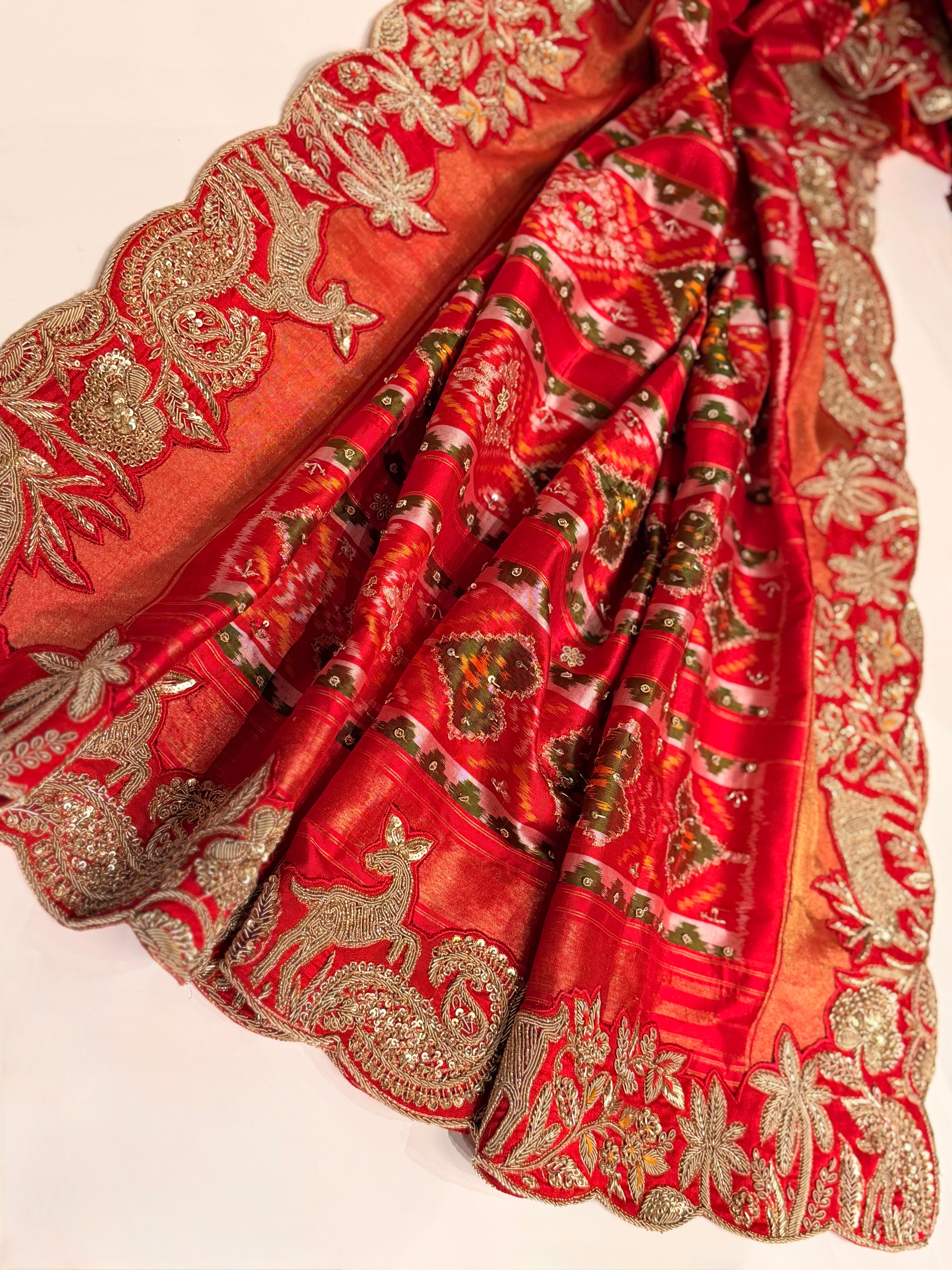 Double Ikkat pure Patola silk with zardosi heavy hand-embroidery