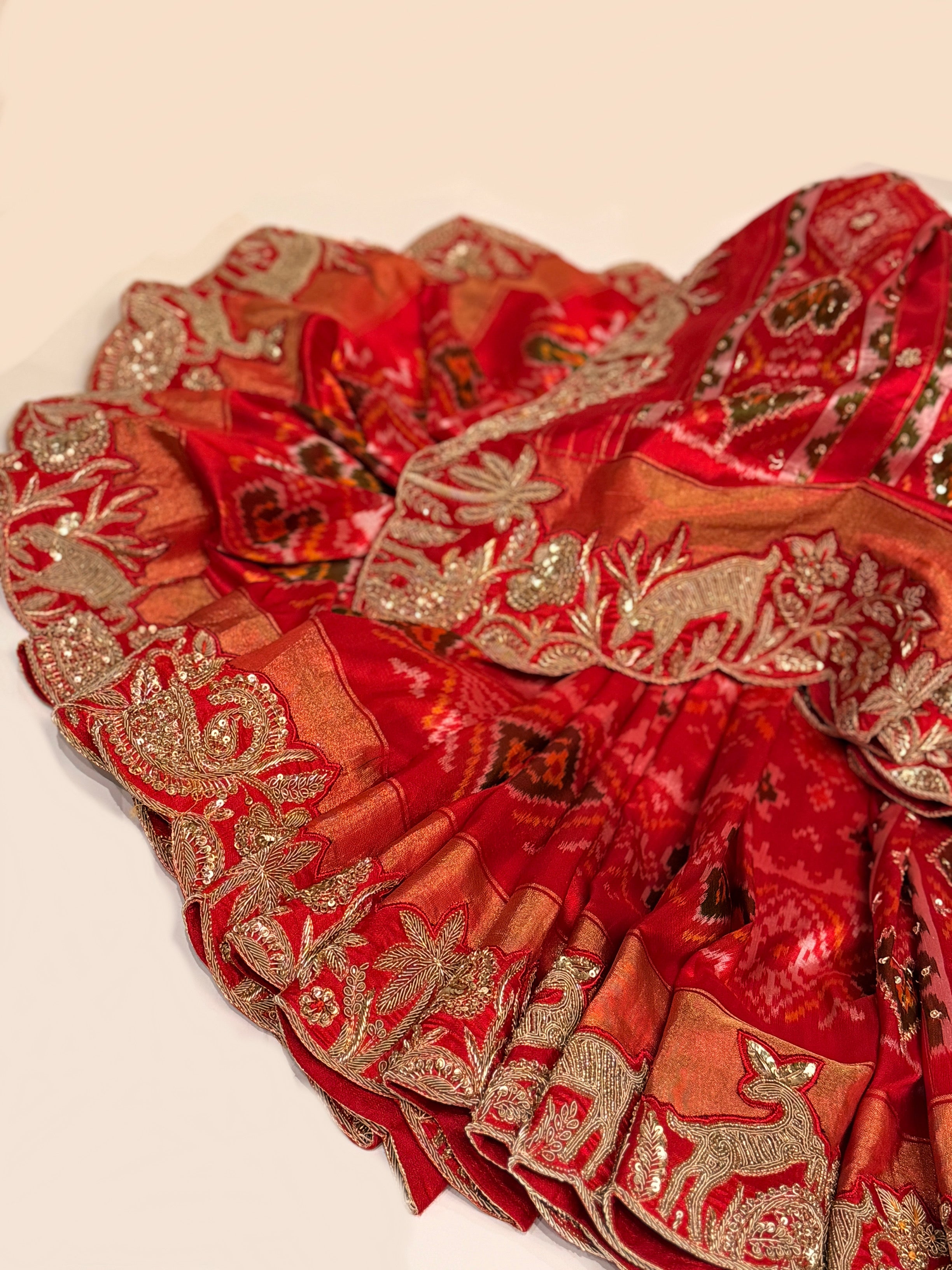 Double Ikkat pure Patola silk with zardosi heavy hand-embroidery