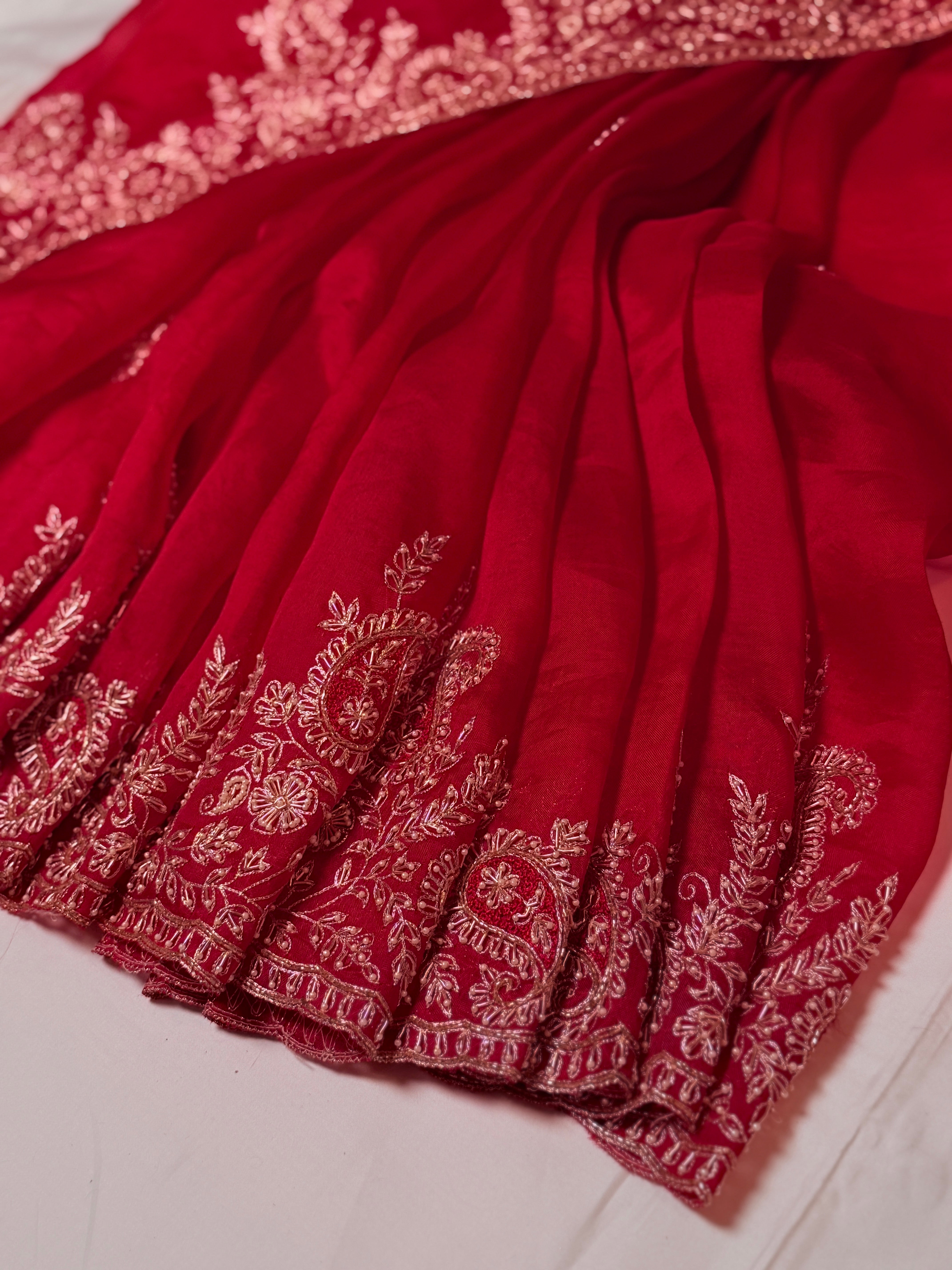 Mango Butta Red Pure Organza saree