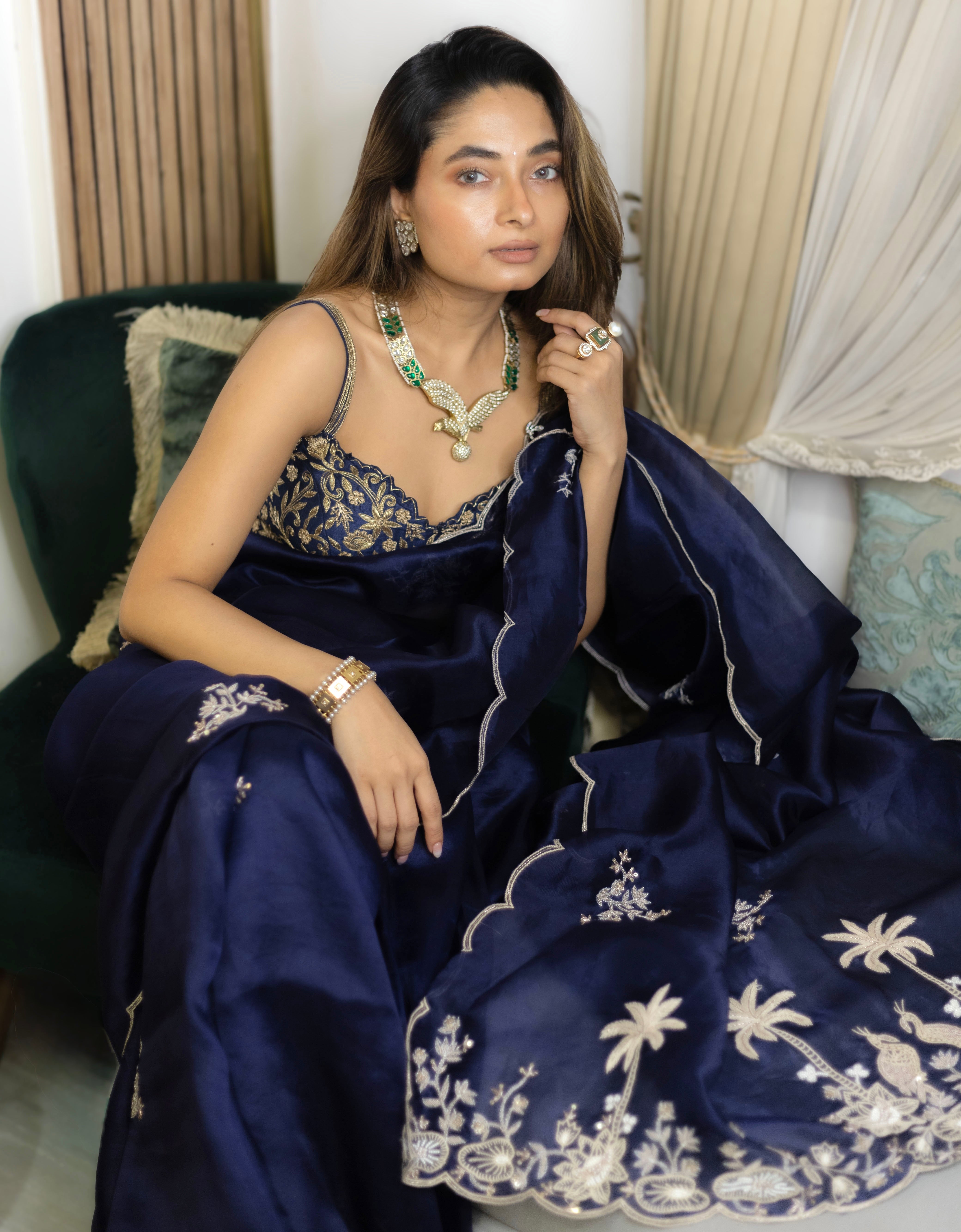 Royal Blue Aqua Garden Saree