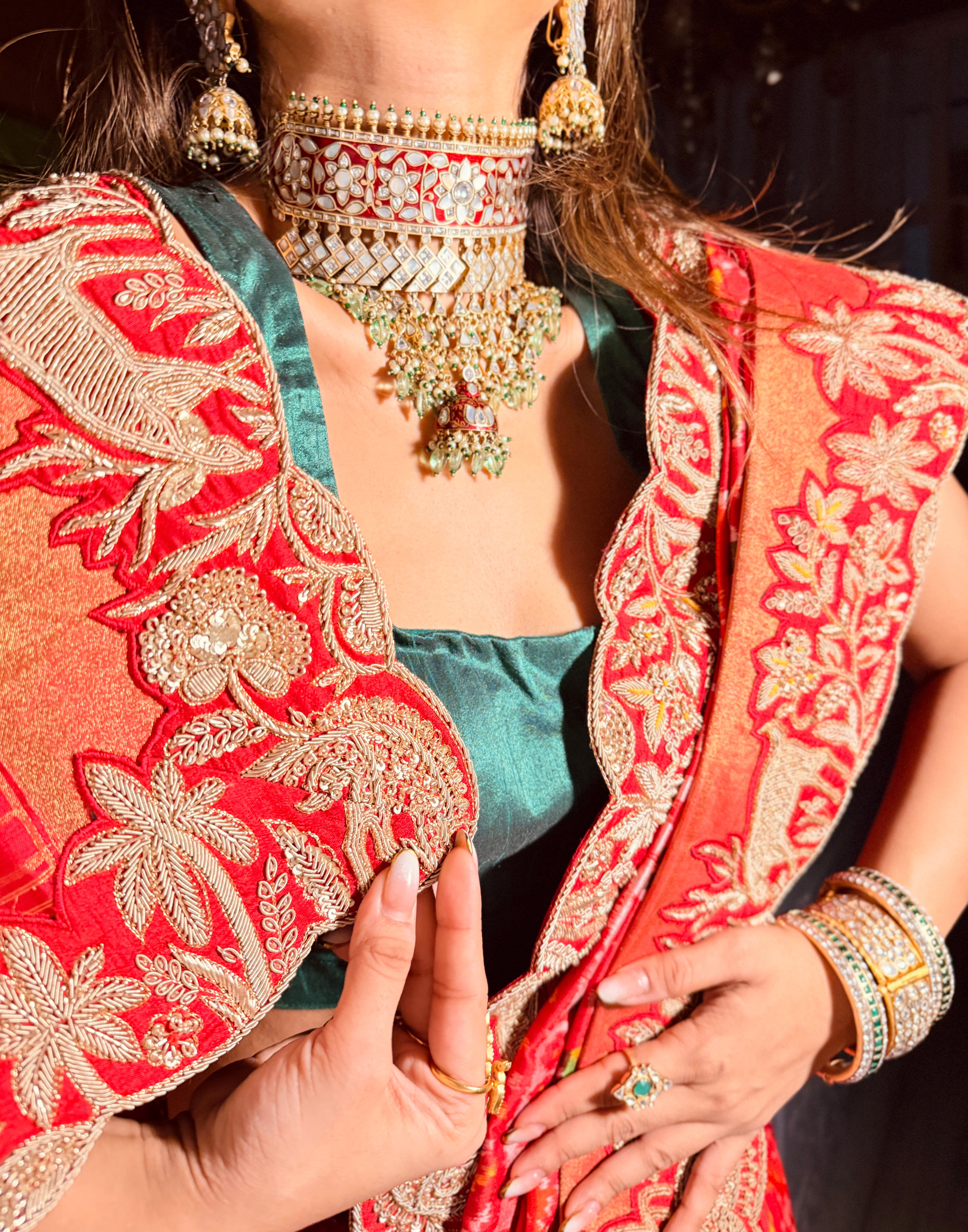 Double Ikkat pure Patola silk with zardosi heavy hand-embroidery