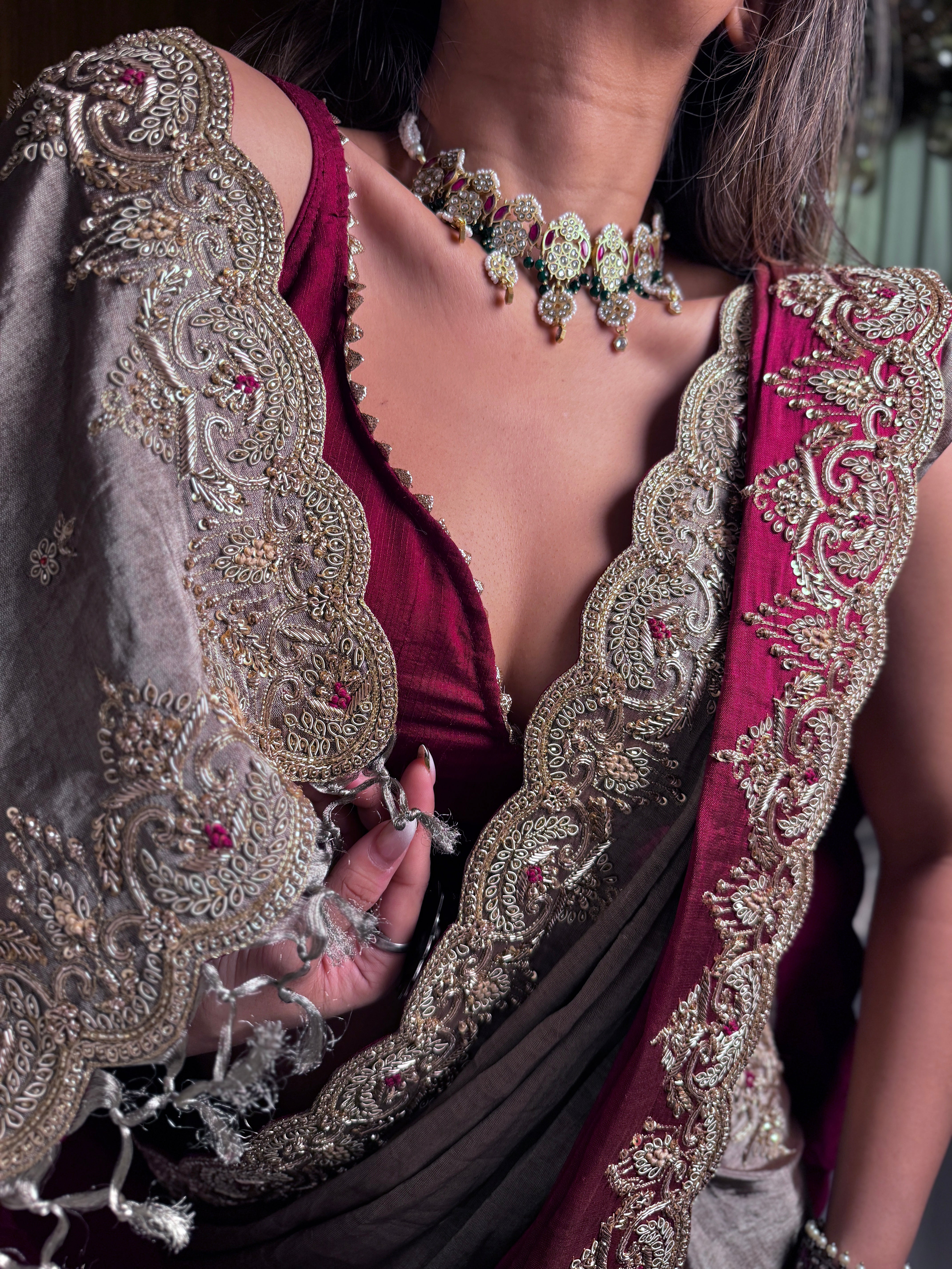 Abroo classic Tissue Zardosi Saree