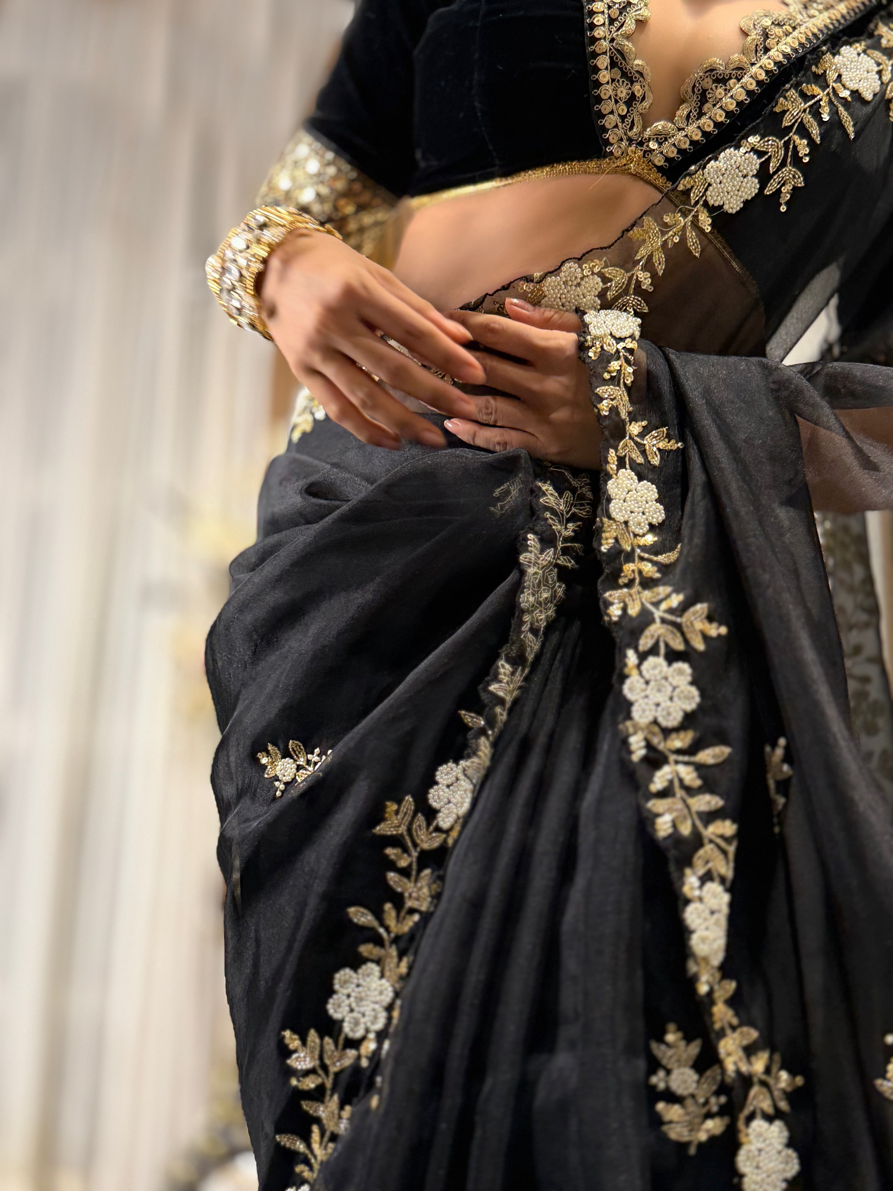 Black Designer premium organza saree