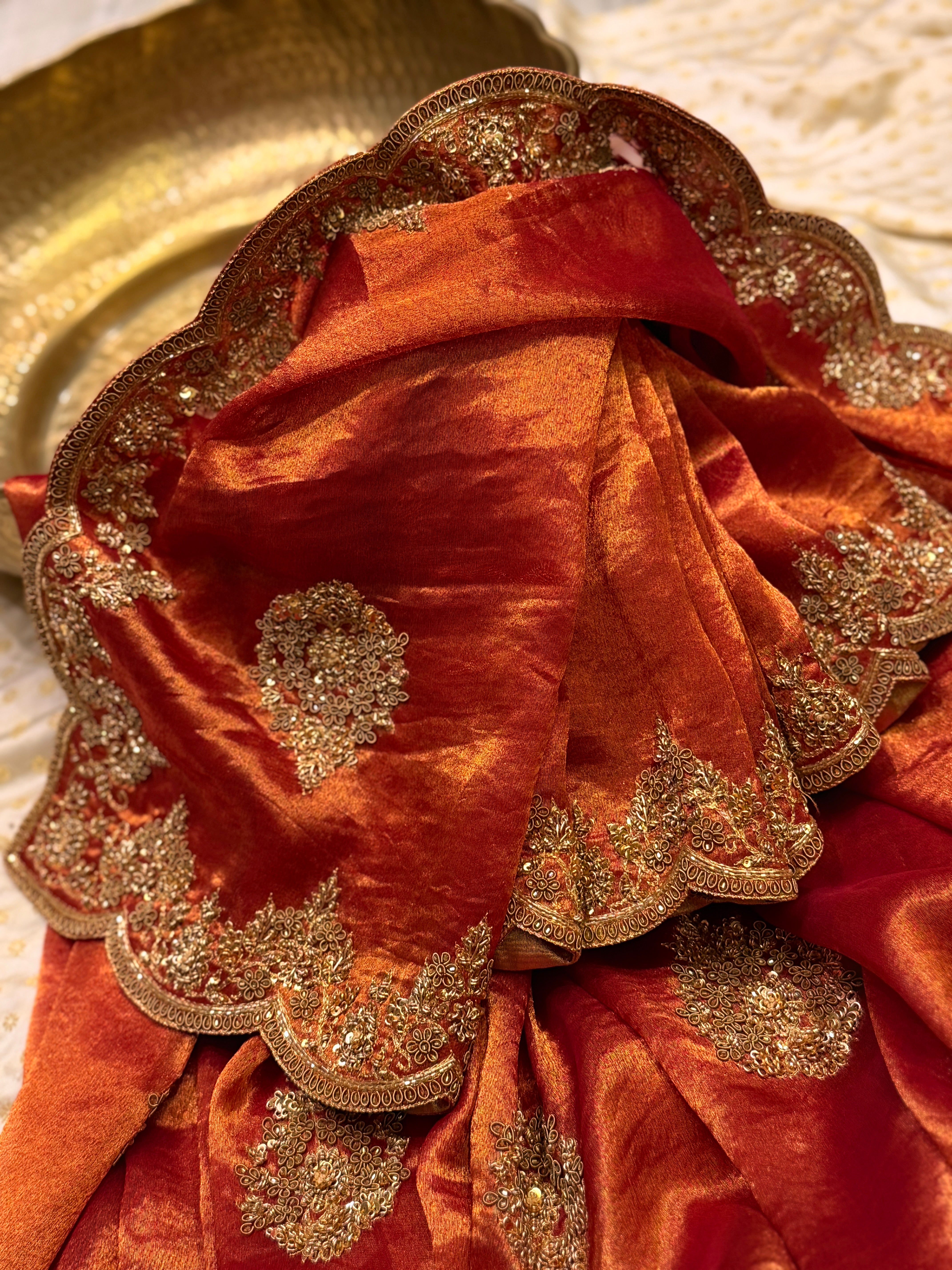 Tissue Golden Rust Saree