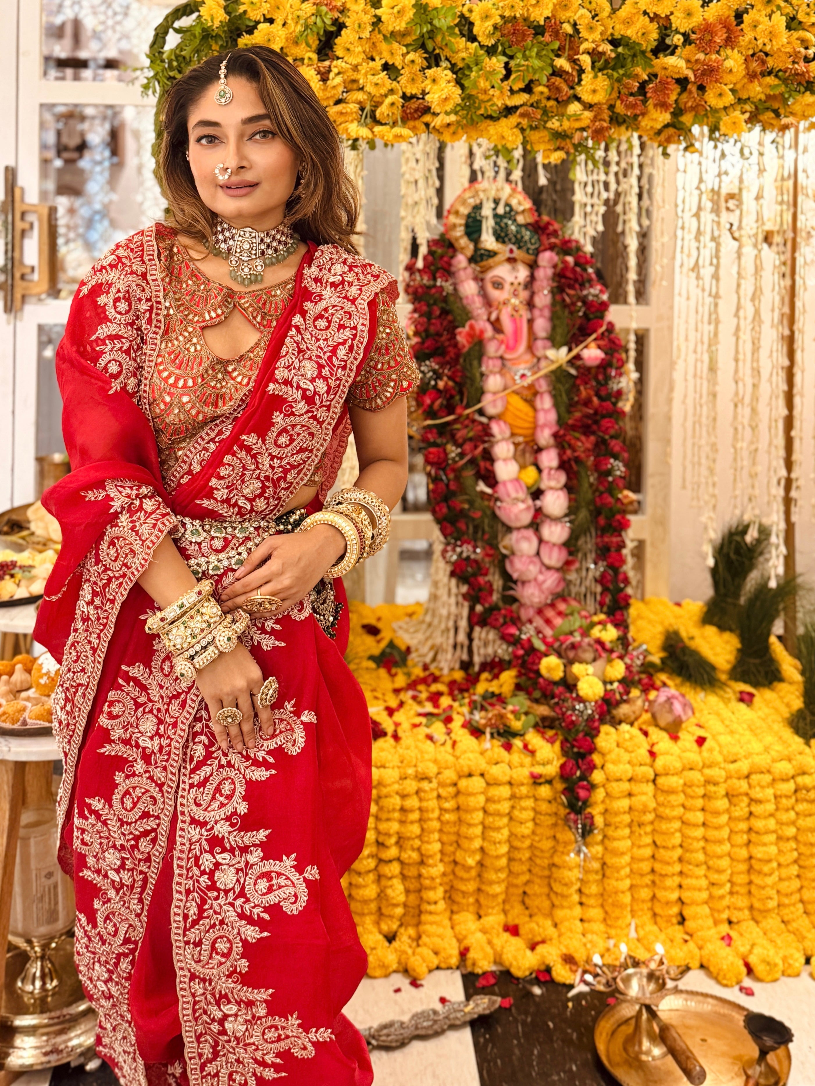 Mango Butta Red Pure Organza saree