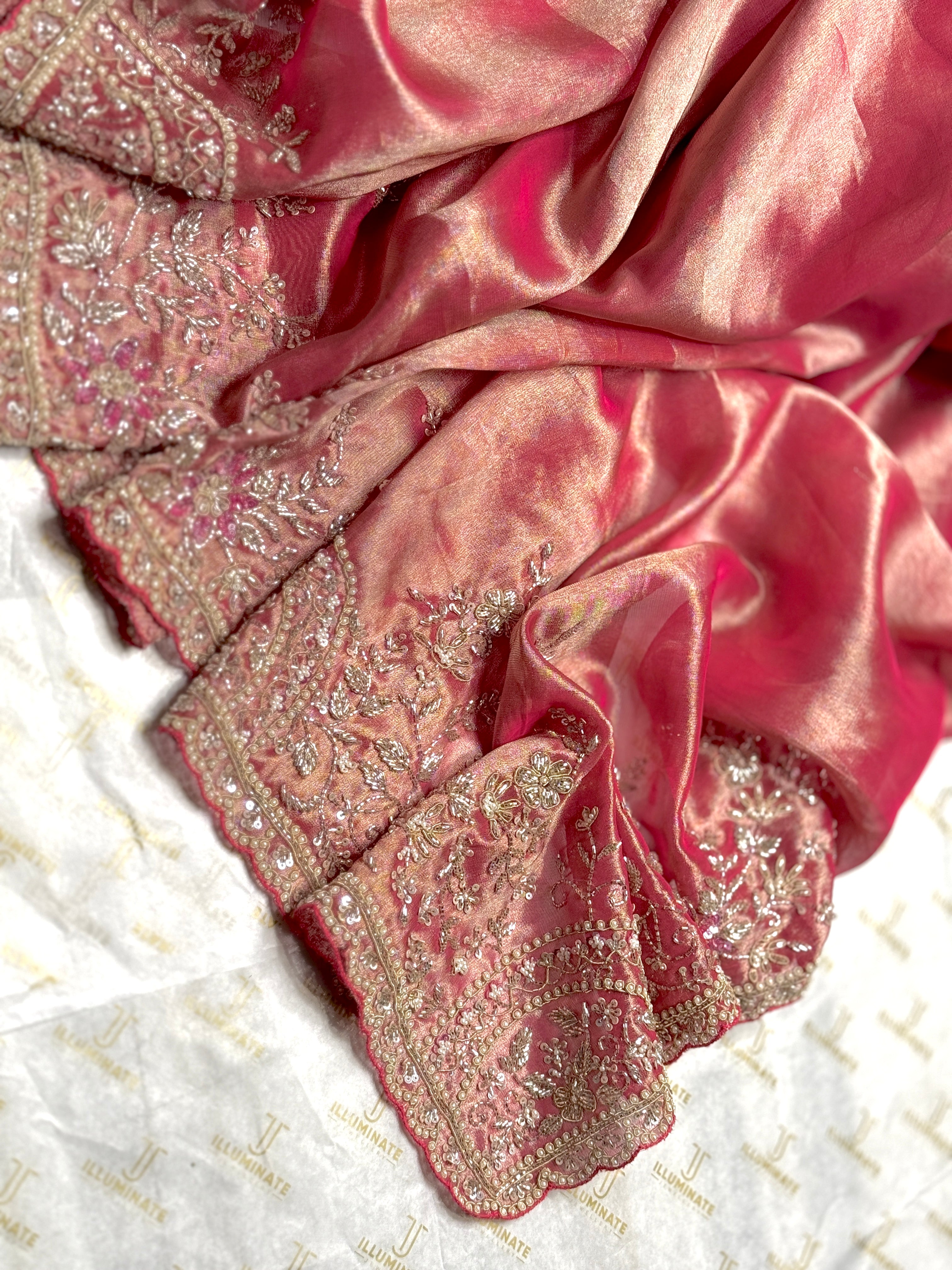Blush Pink Kanjivaram Tissue silk Designer saree with unstitched Blouse