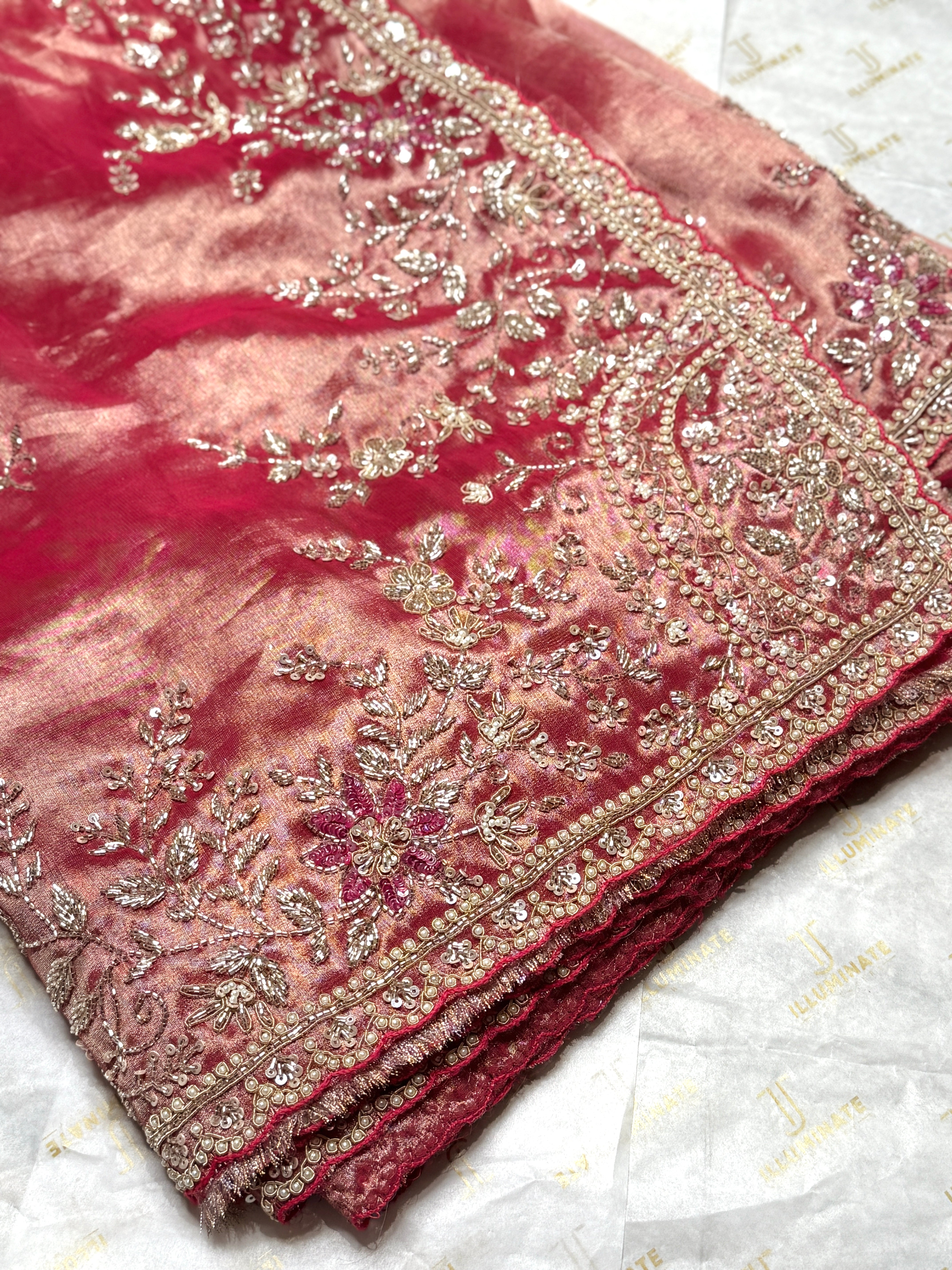 Blush Pink Kanjivaram Tissue silk Designer saree with unstitched Blouse