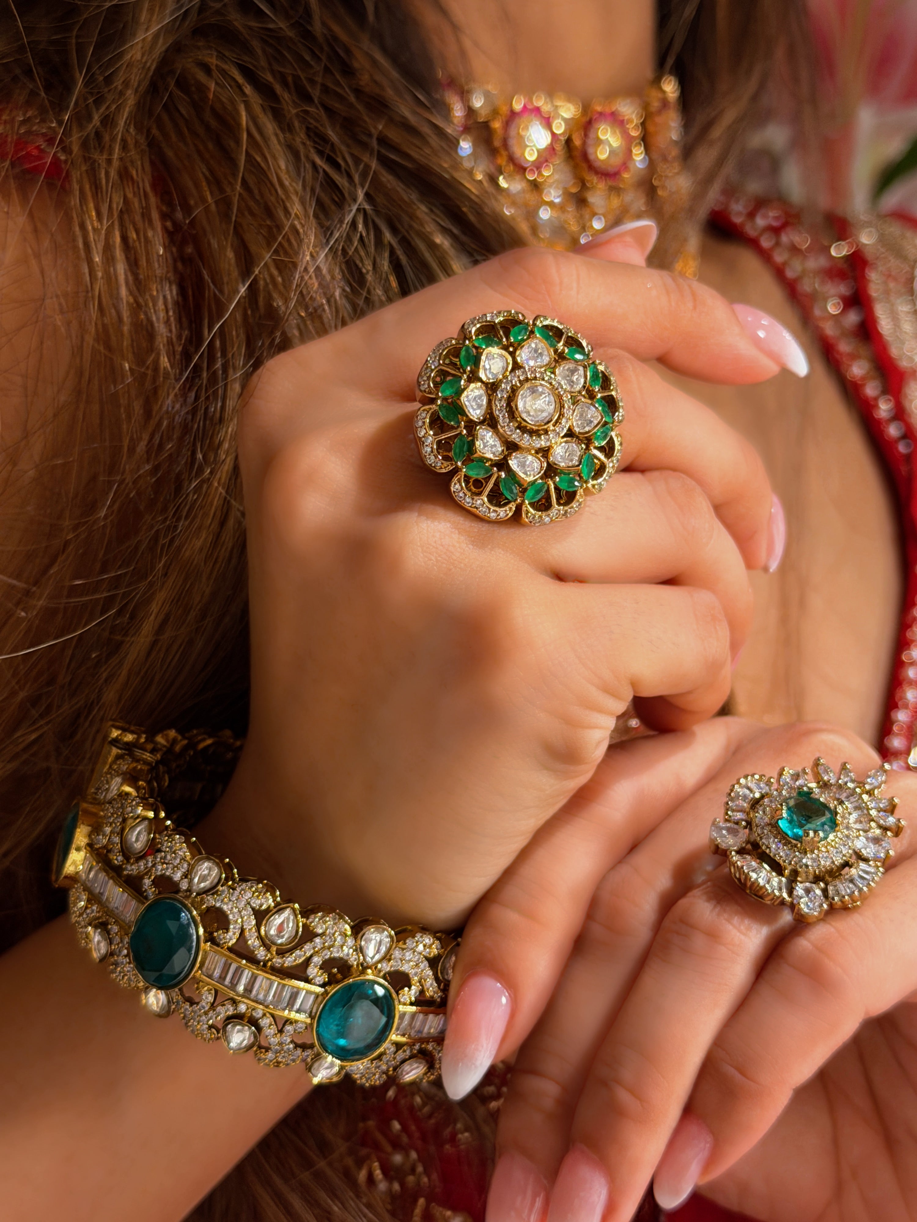 Emerald Polki Statement Ring
