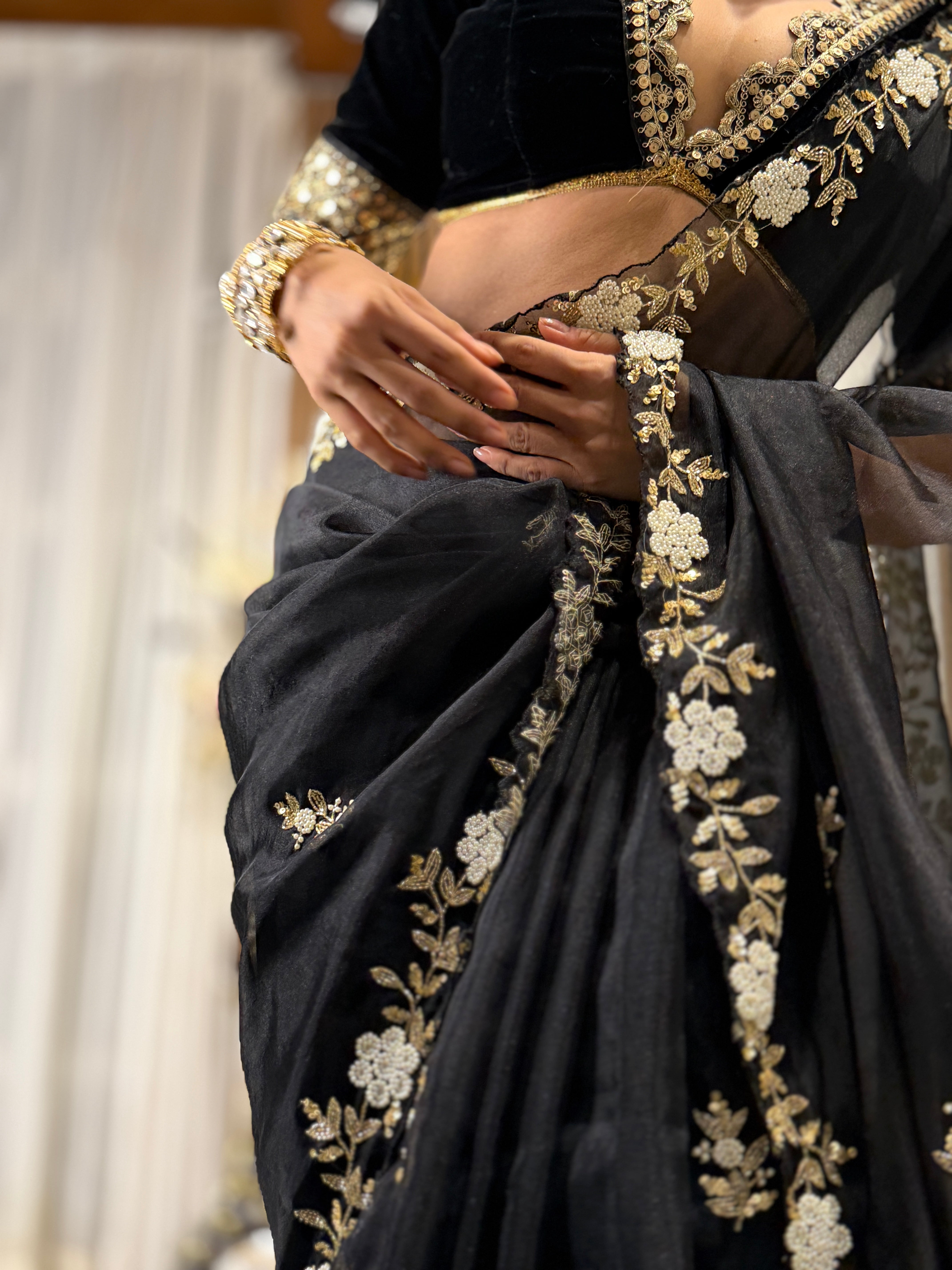 Black Designer premium organza saree