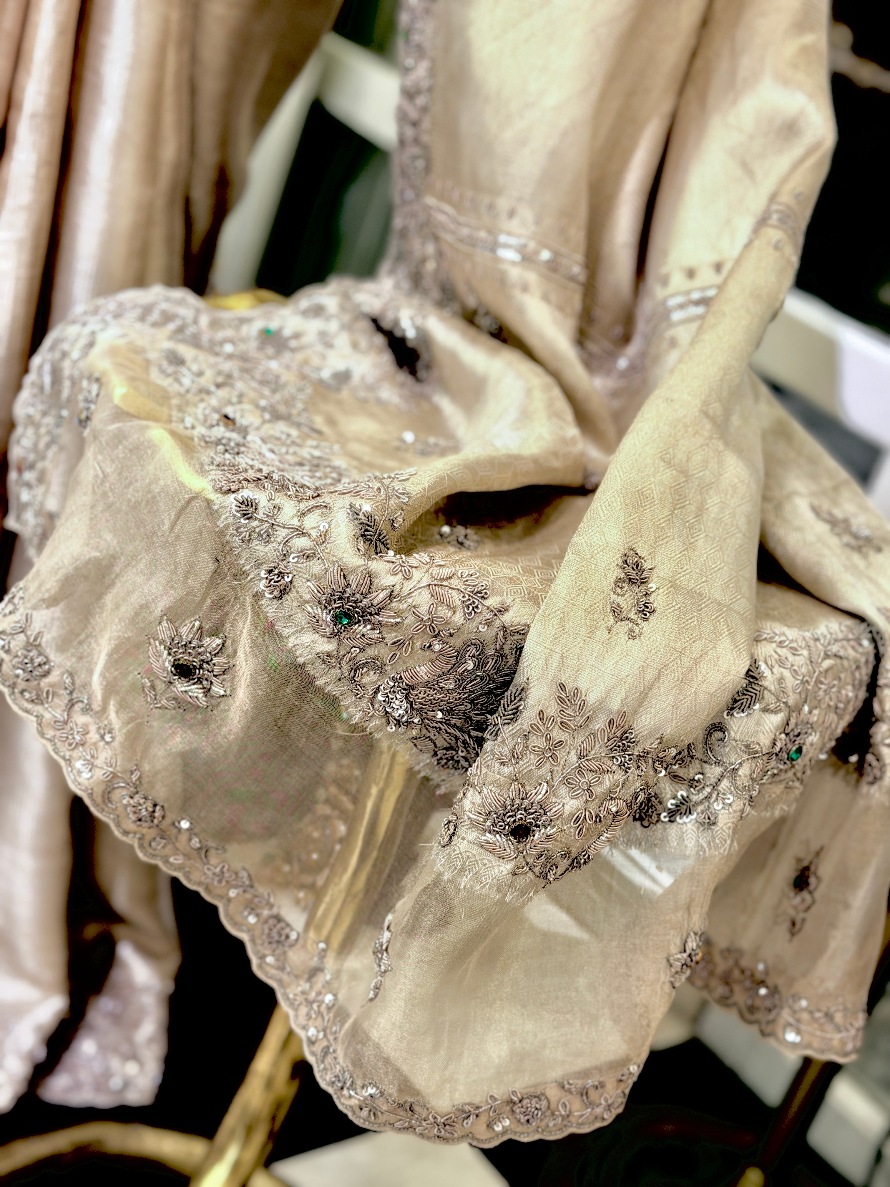 Pure Tissue Silver Jacquard Heavy hand embroidered saree