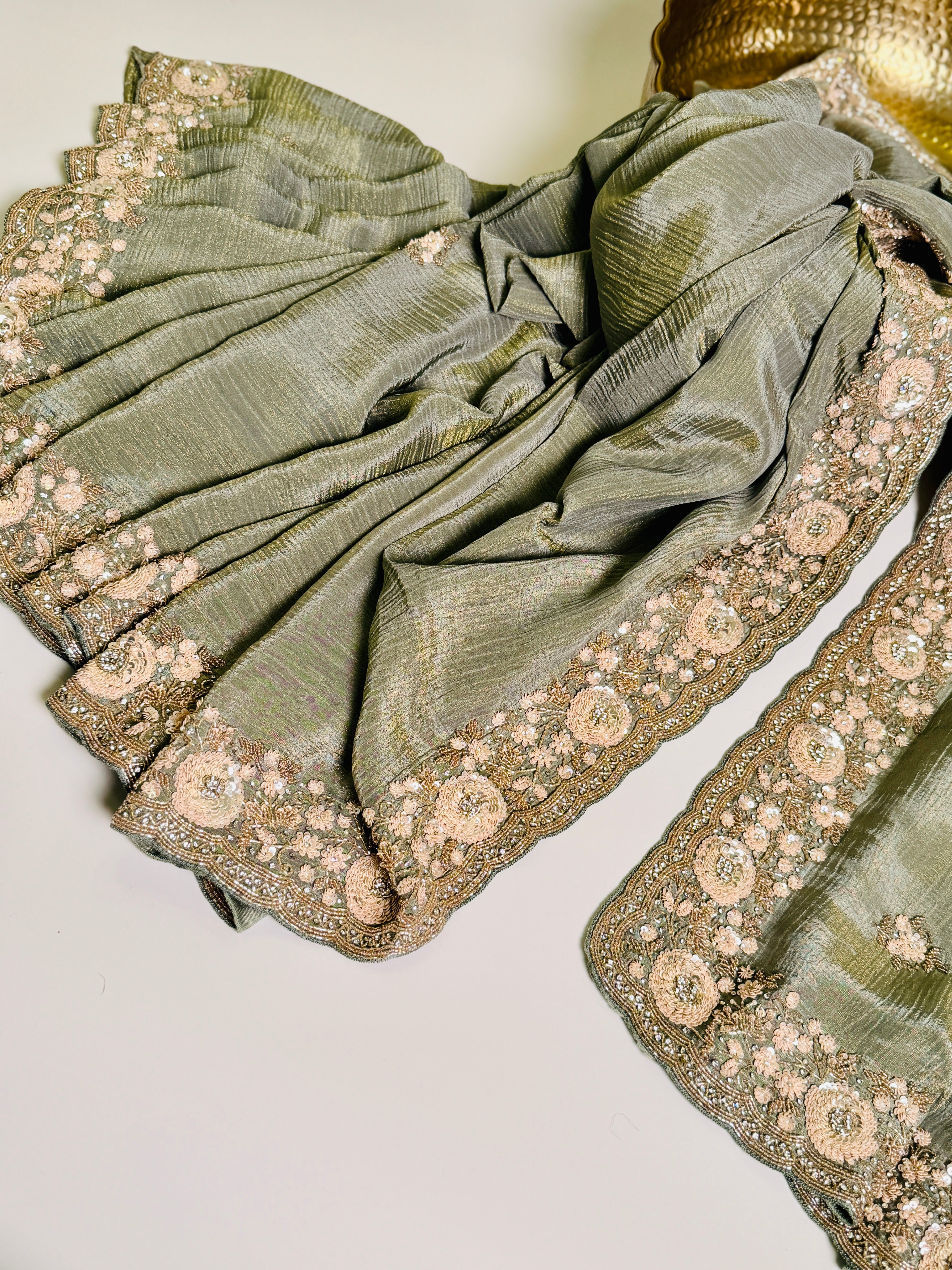 Sage sequin Dahlia Saree