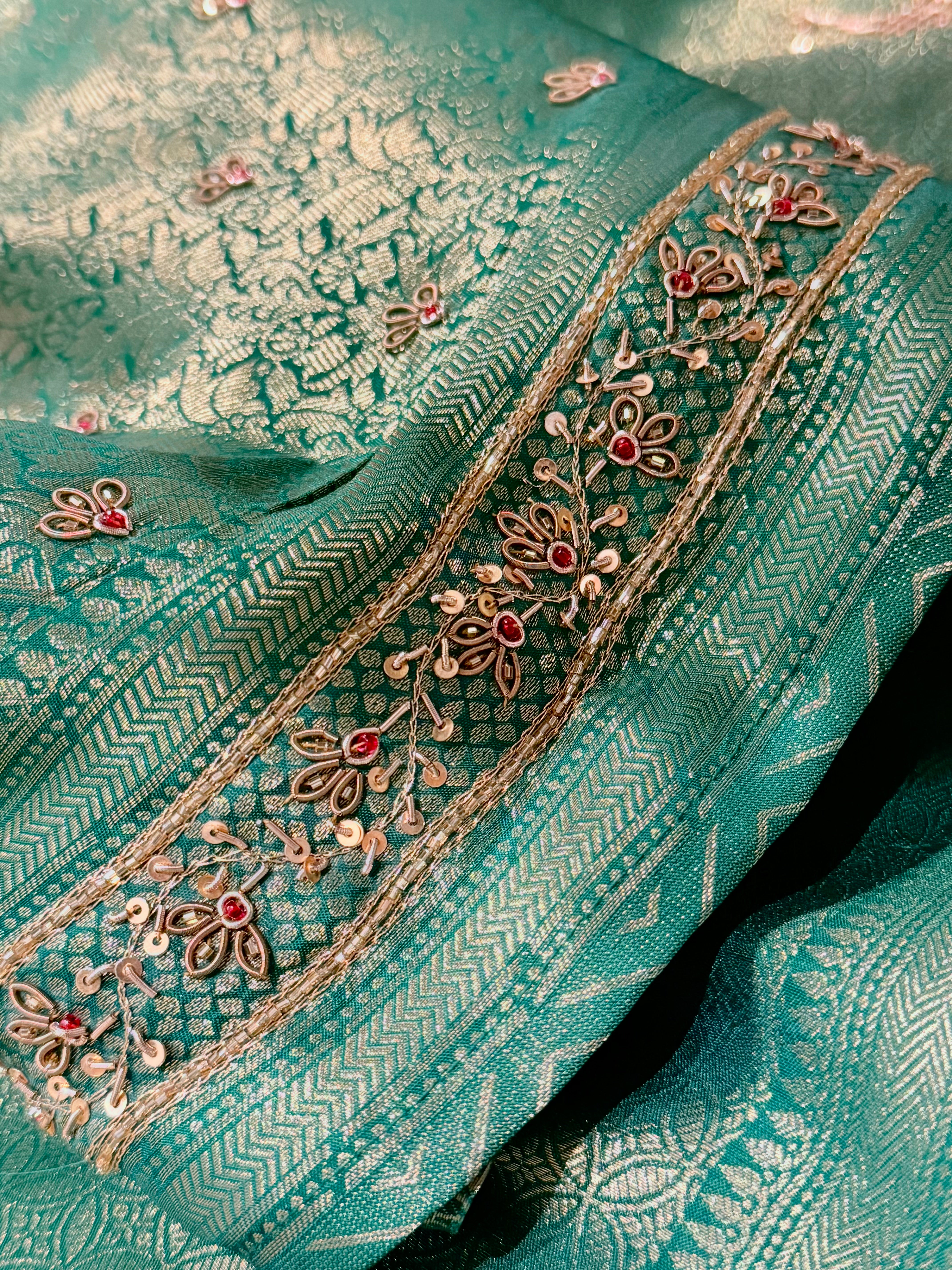 Zardosi peacock motif brocade silk saree