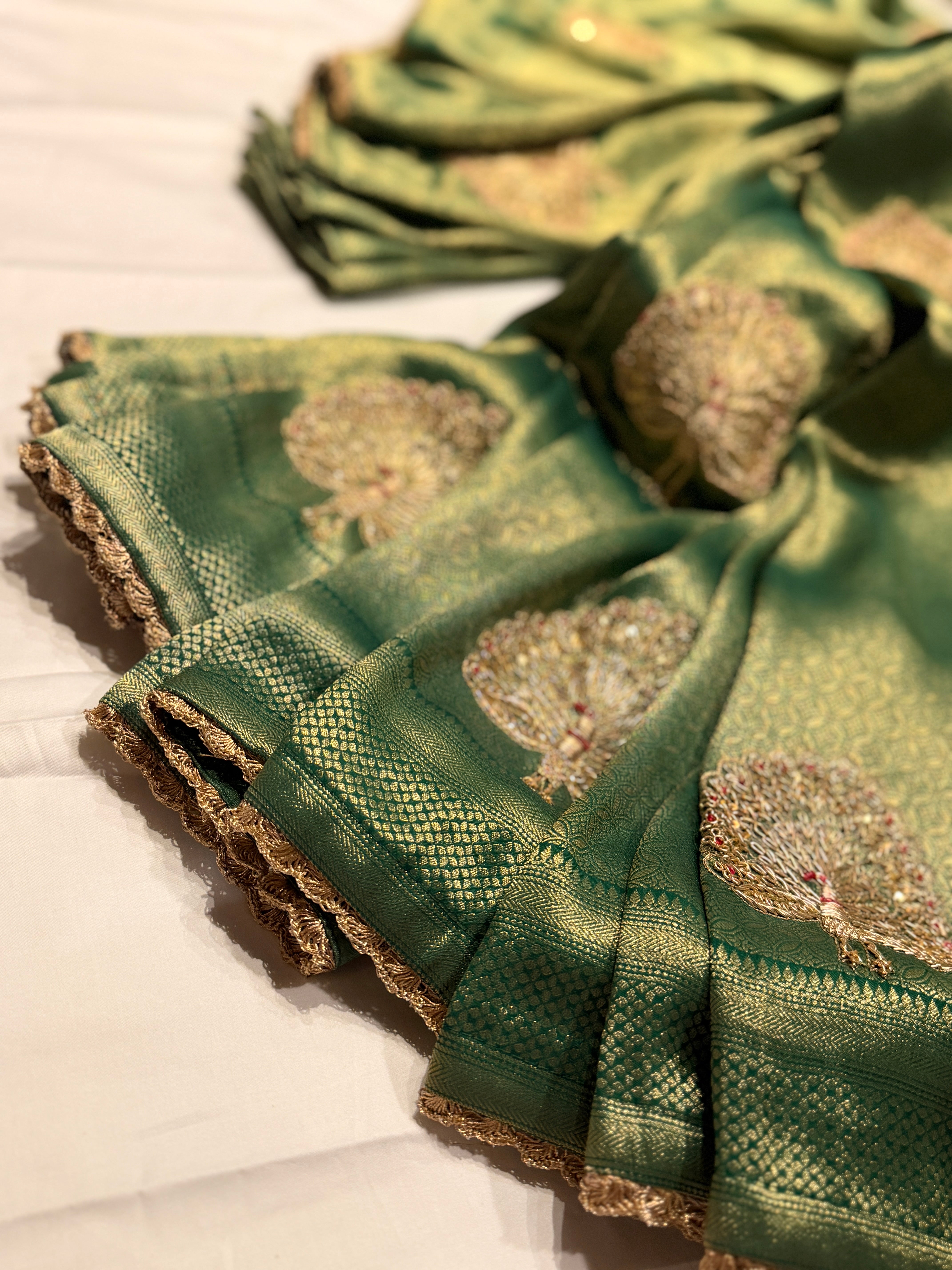 Zardosi peacock motif brocade silk saree