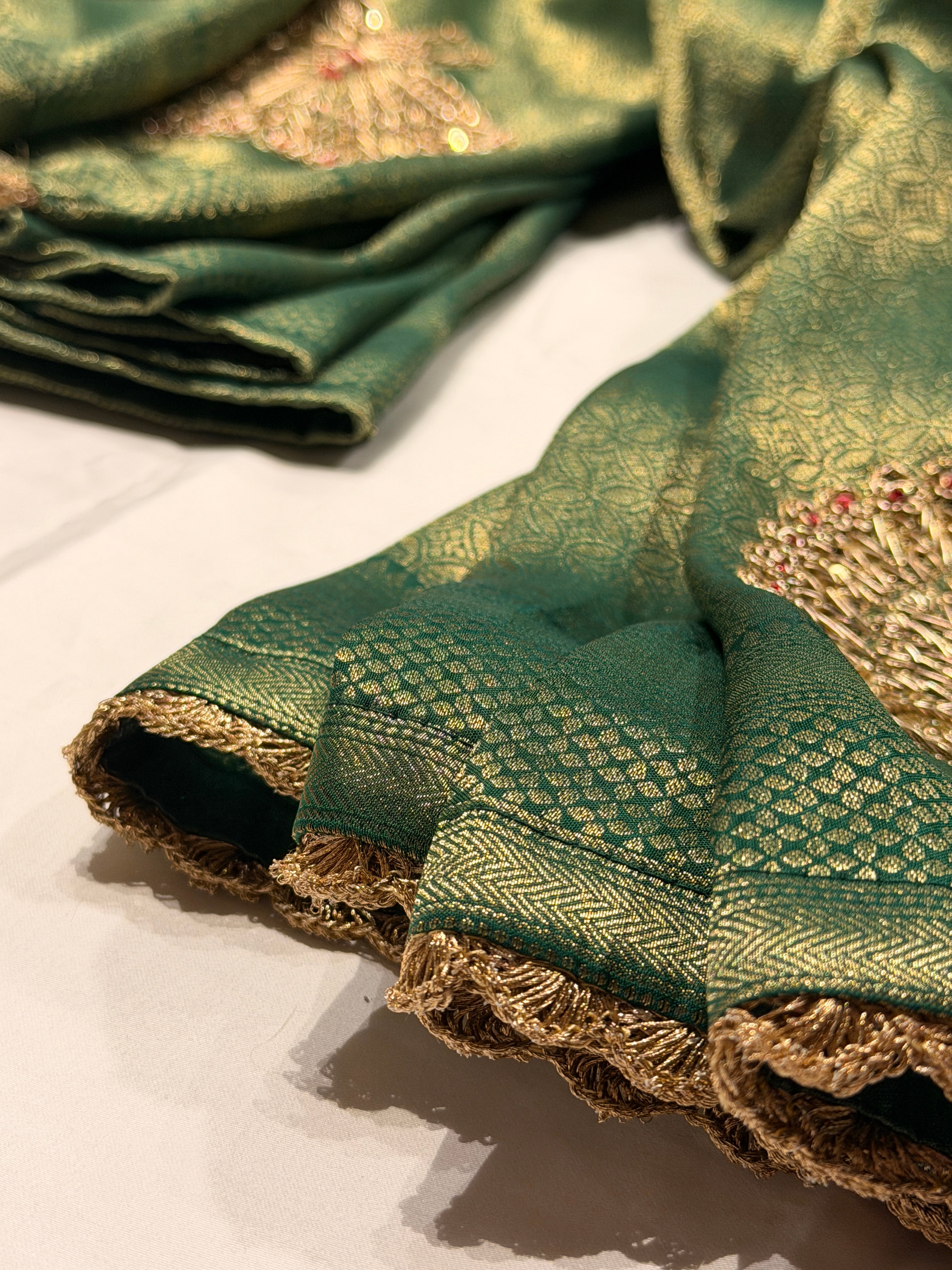 Zardosi peacock motif brocade silk saree