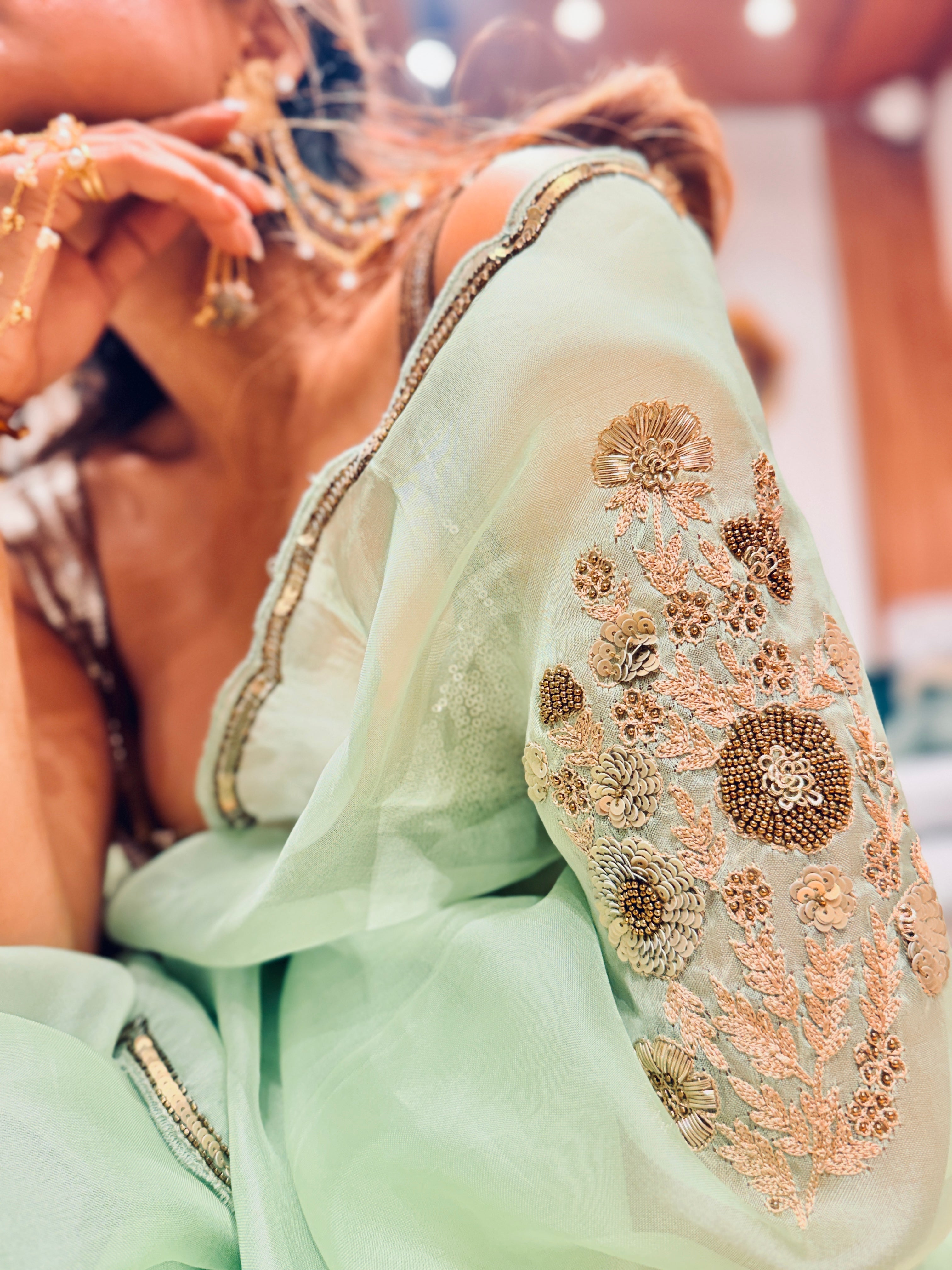 Sheer Pista Bageecha Saree