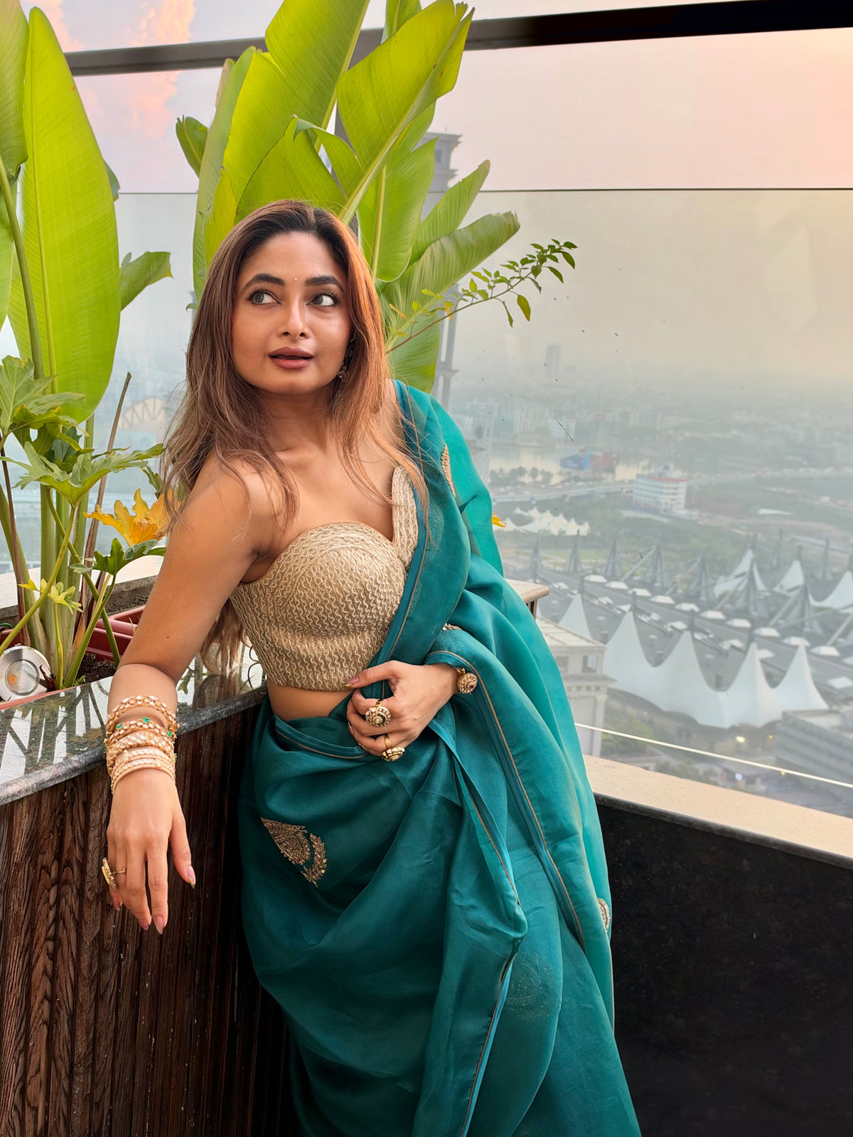 Pure organza Teal Saree