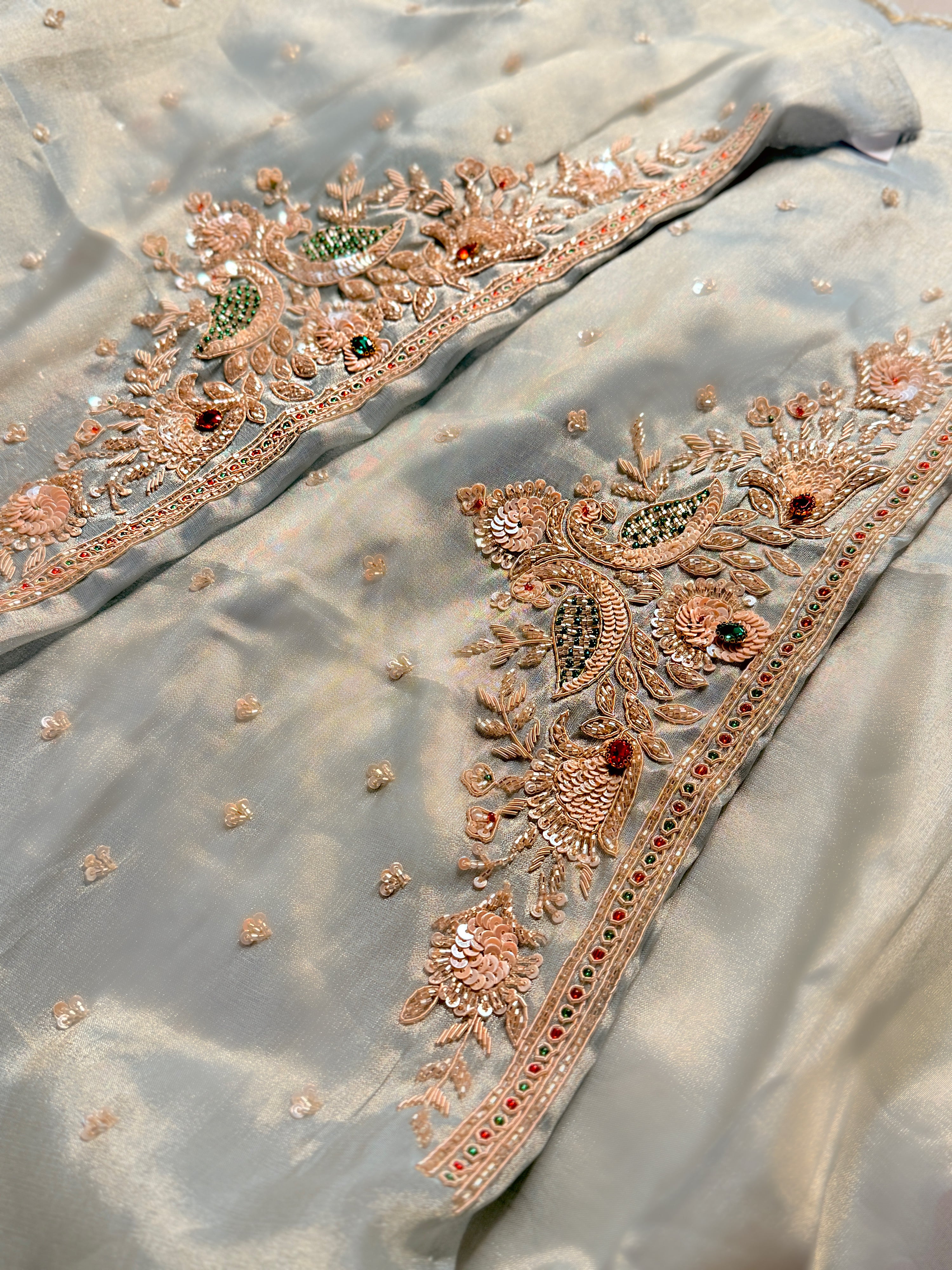 Pastel Sky-Blue zari woven Kanjivaram Tissue Heavy Zardosi Designer Saree with Blouse piece