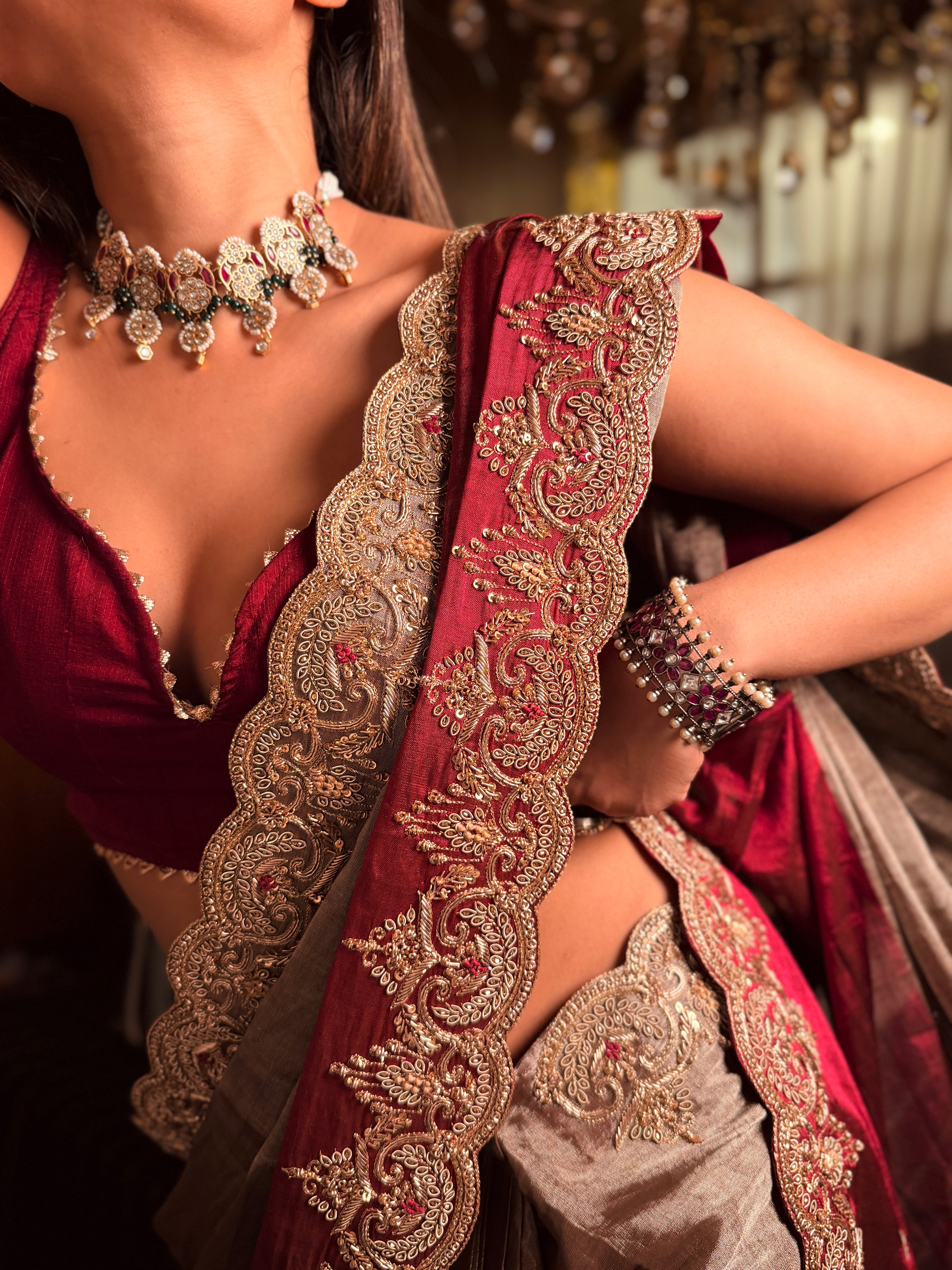 Abroo classic Tissue Zardosi Saree