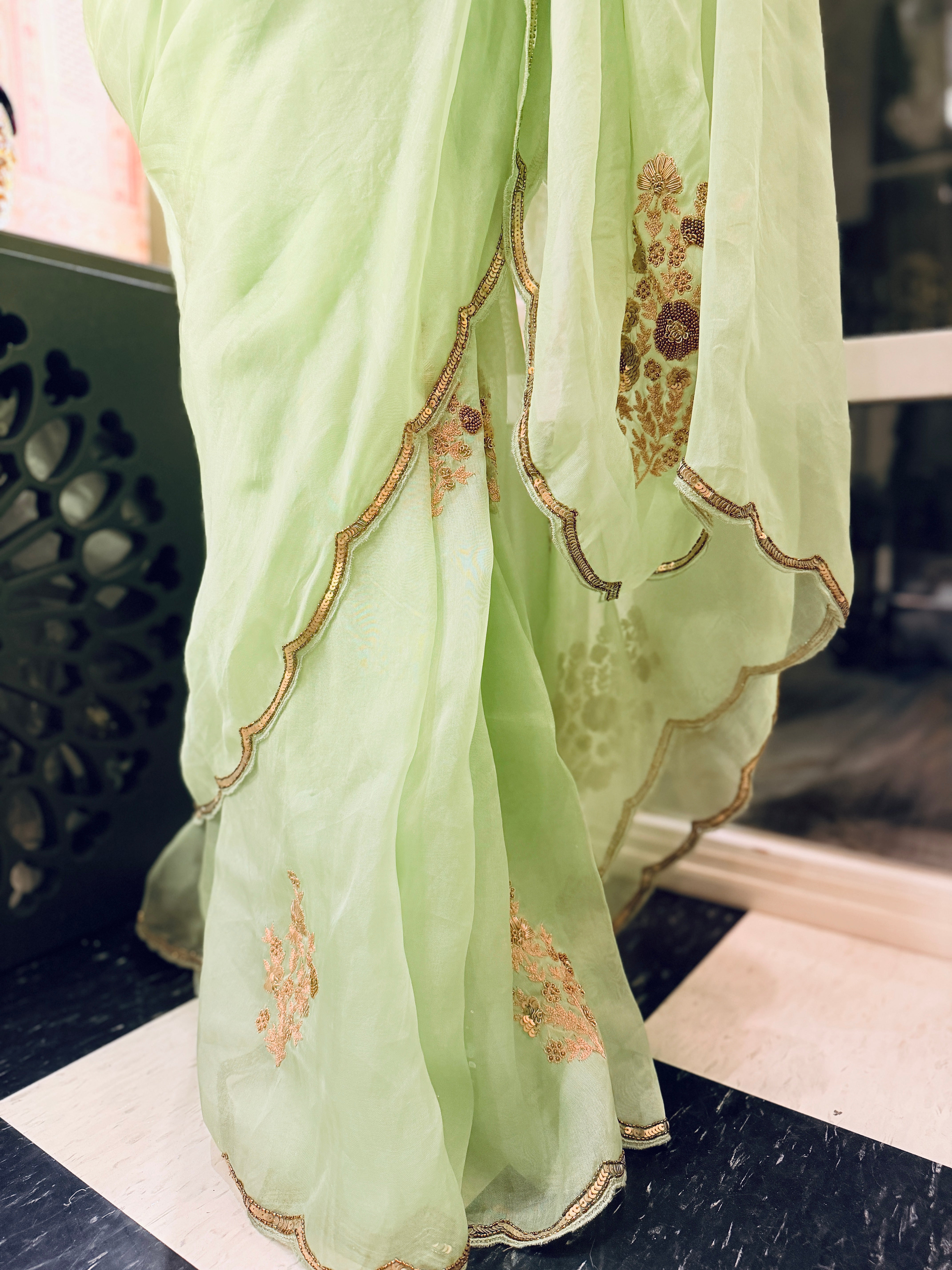 Sheer Pista Bageecha Saree