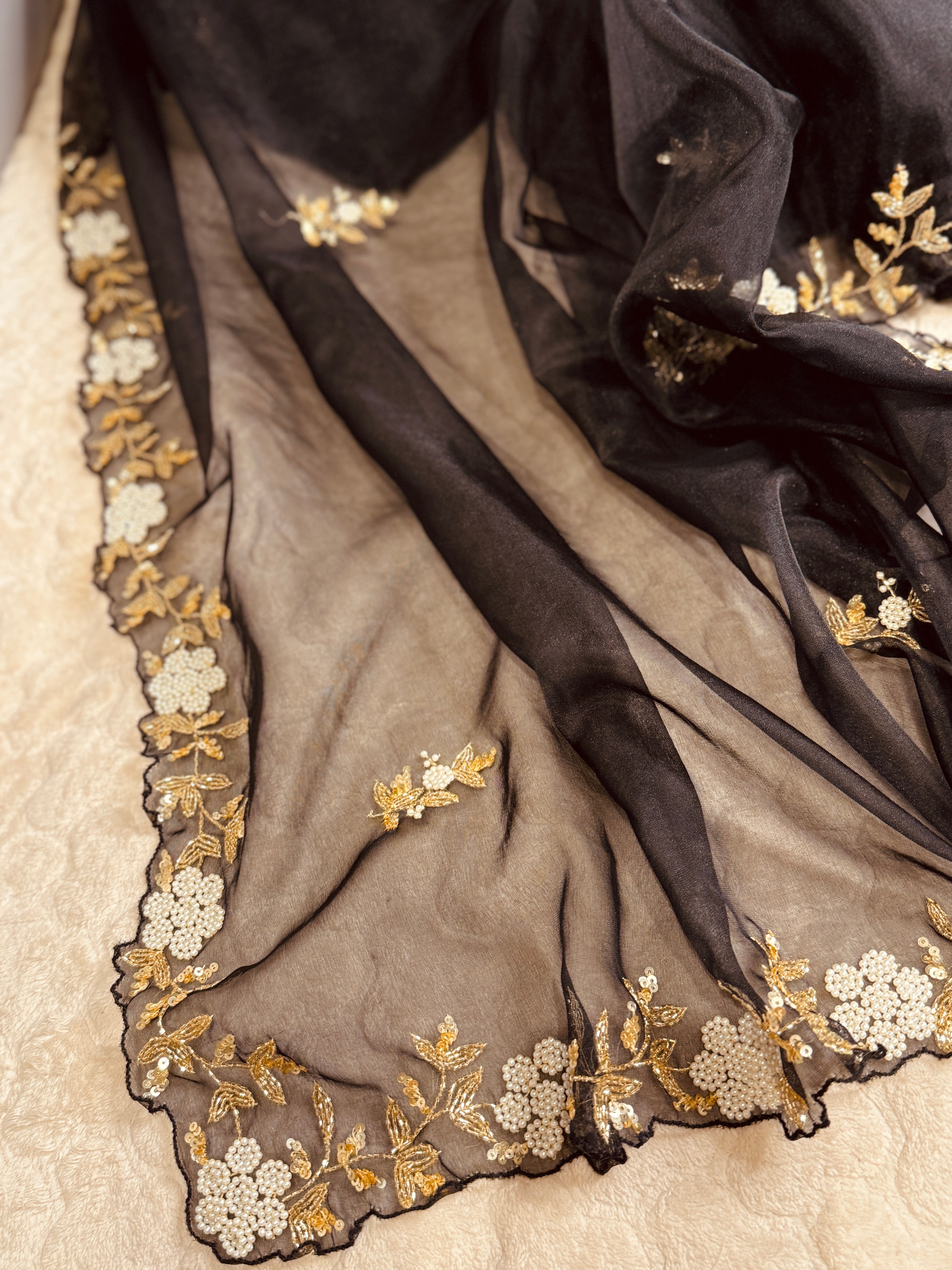 Black Designer premium organza saree