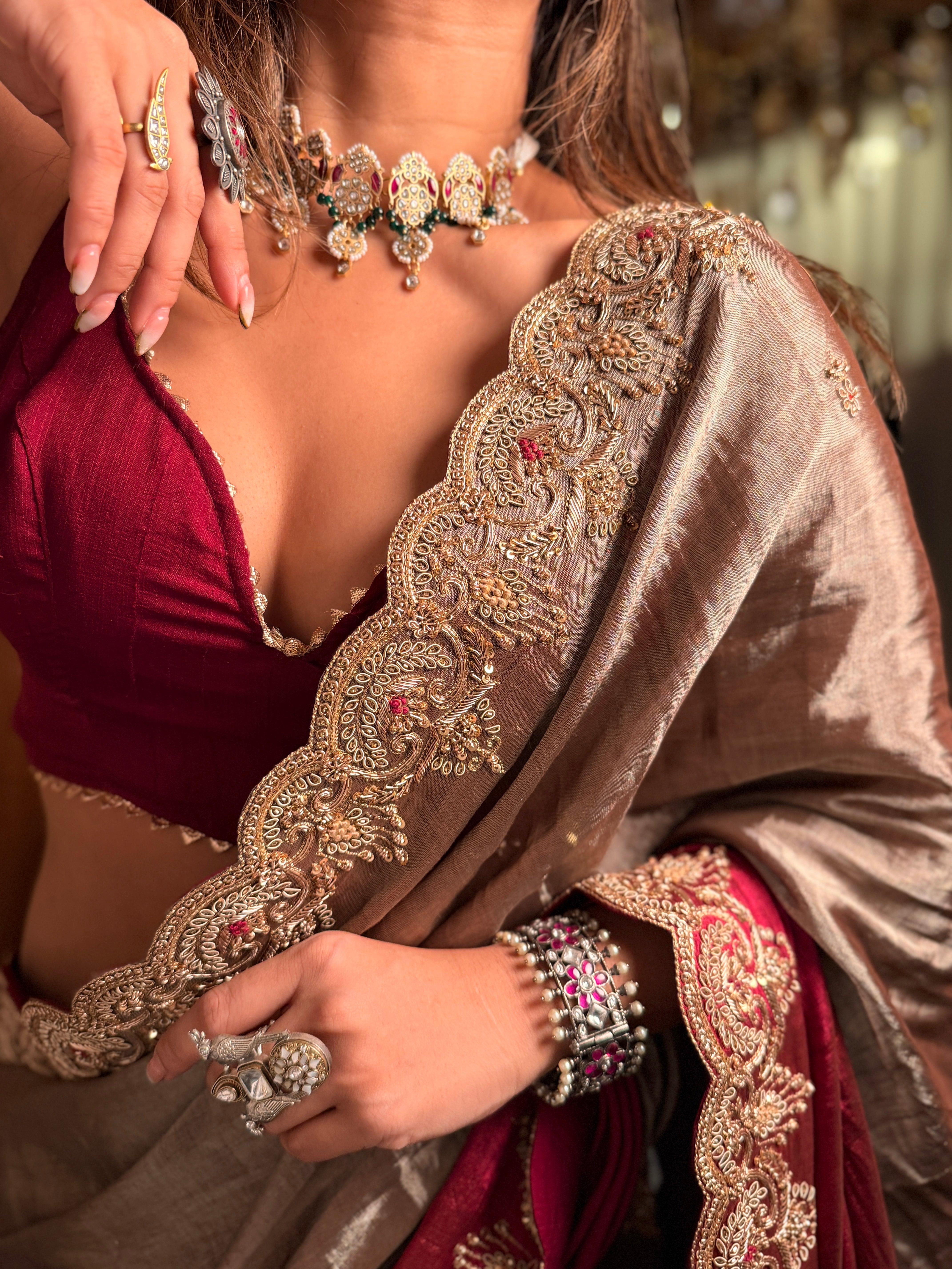 Abroo classic Tissue Zardosi Saree