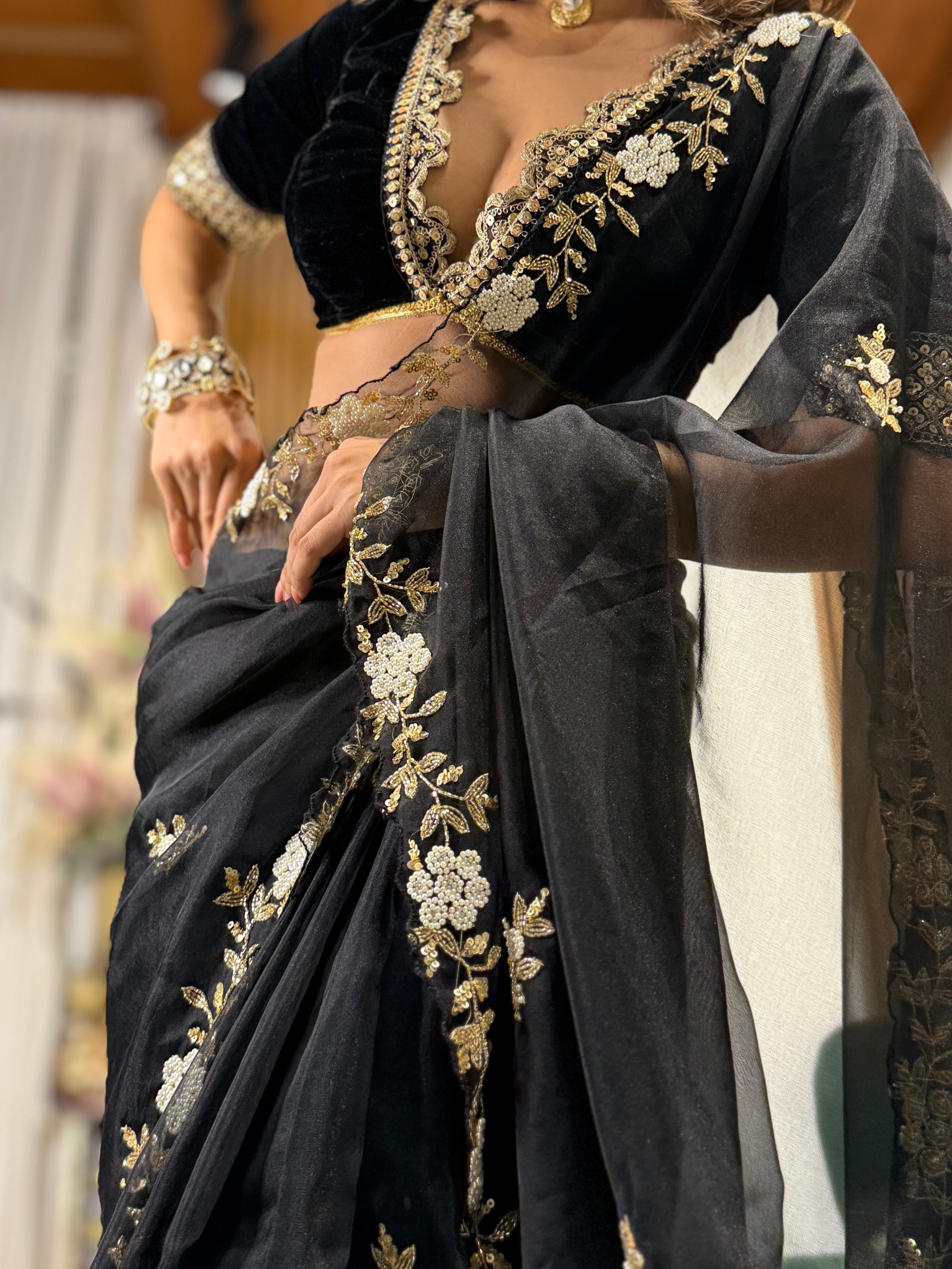 Black Designer premium organza saree