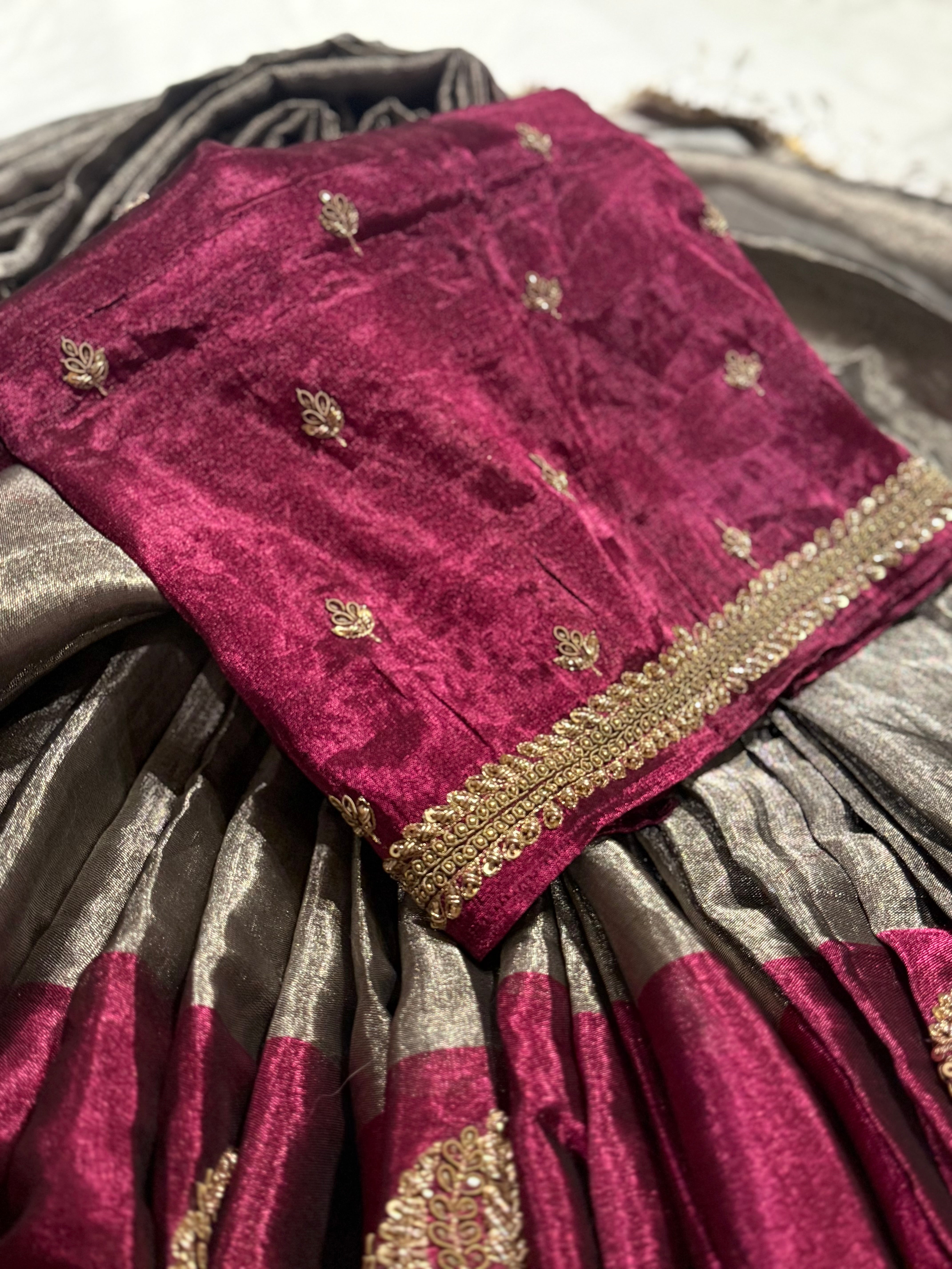 Tissue zardosi half work saree