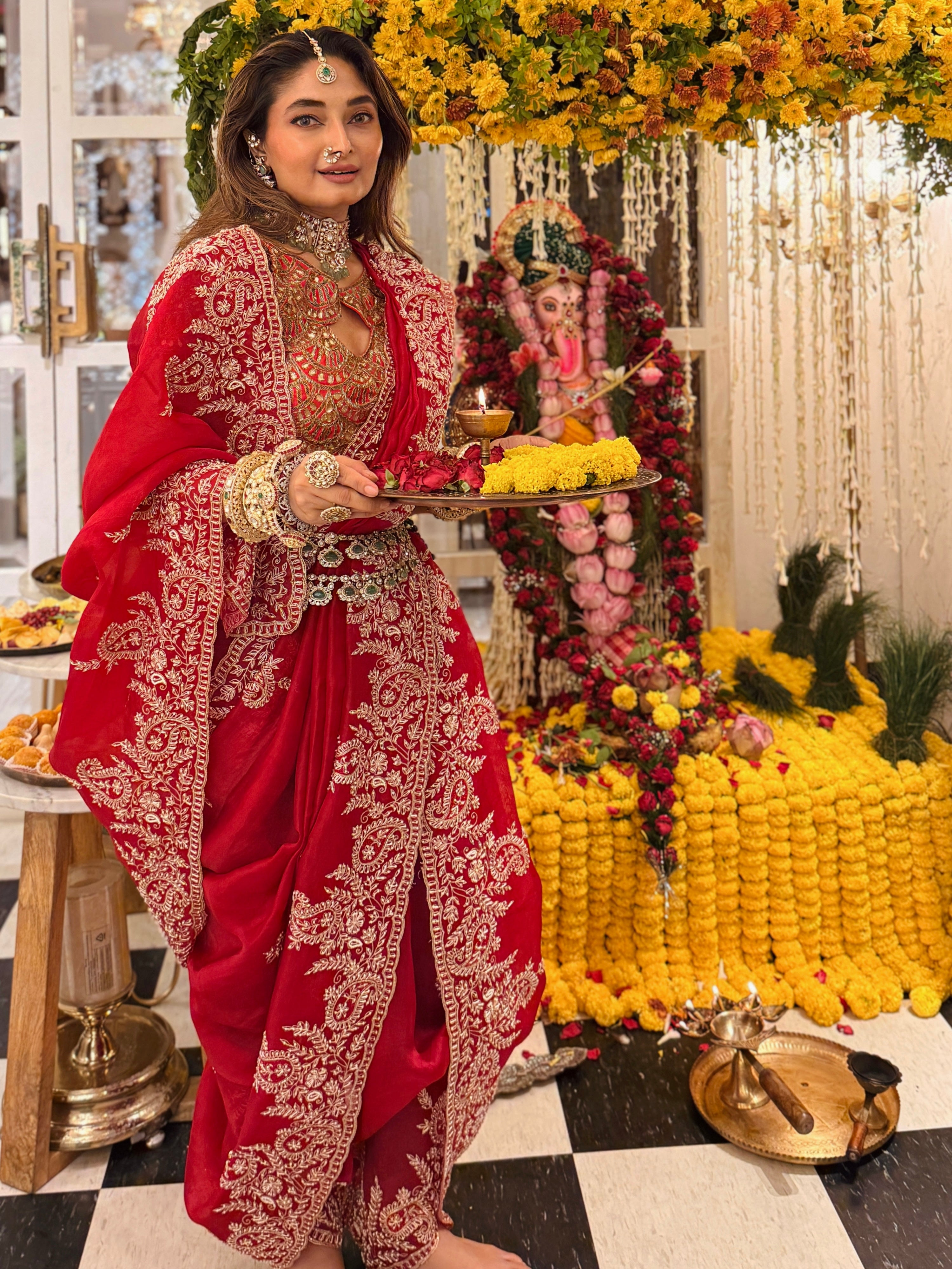 Mango Butta Red Pure Organza saree