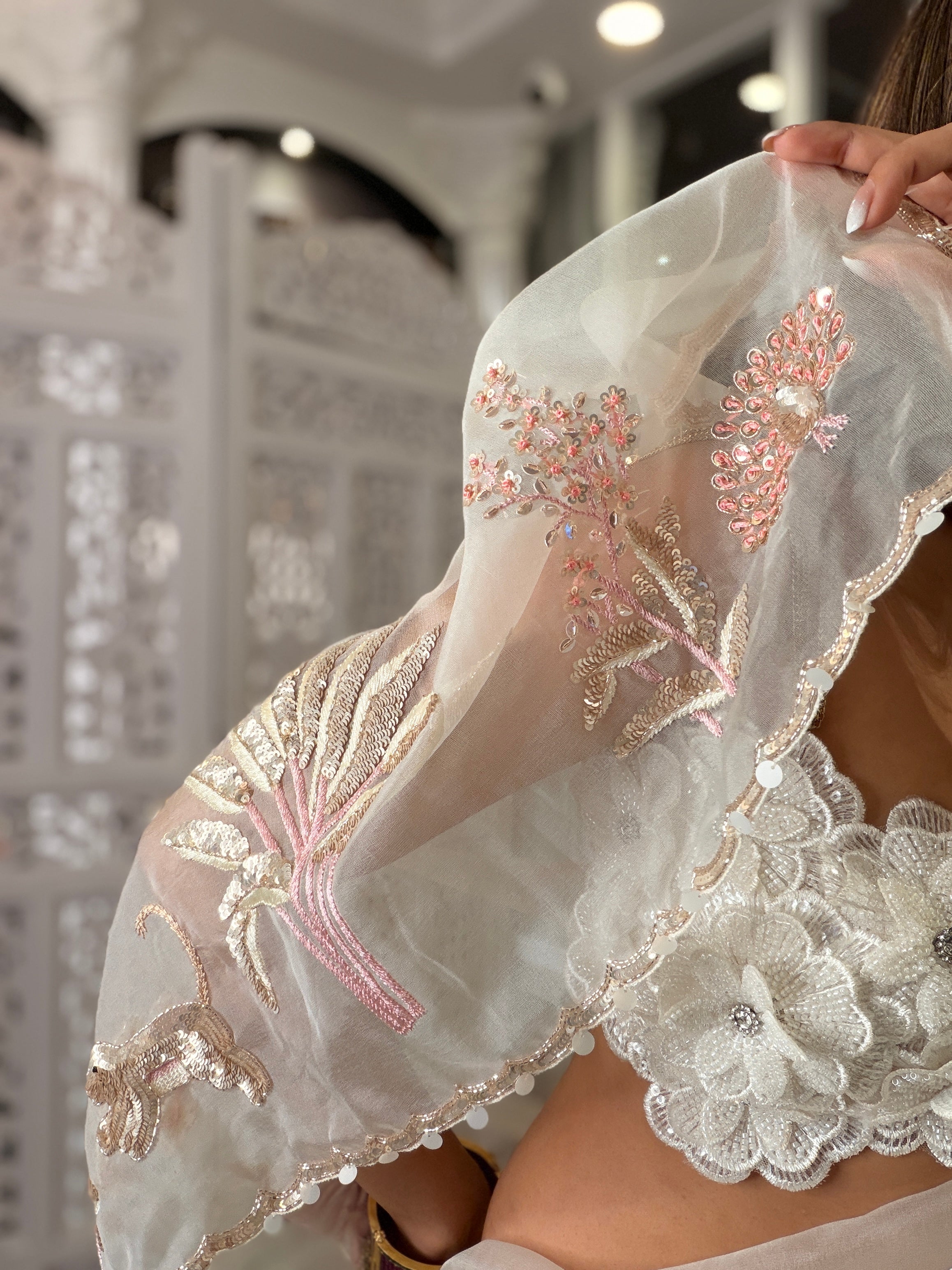 Tropical white sequin Saree