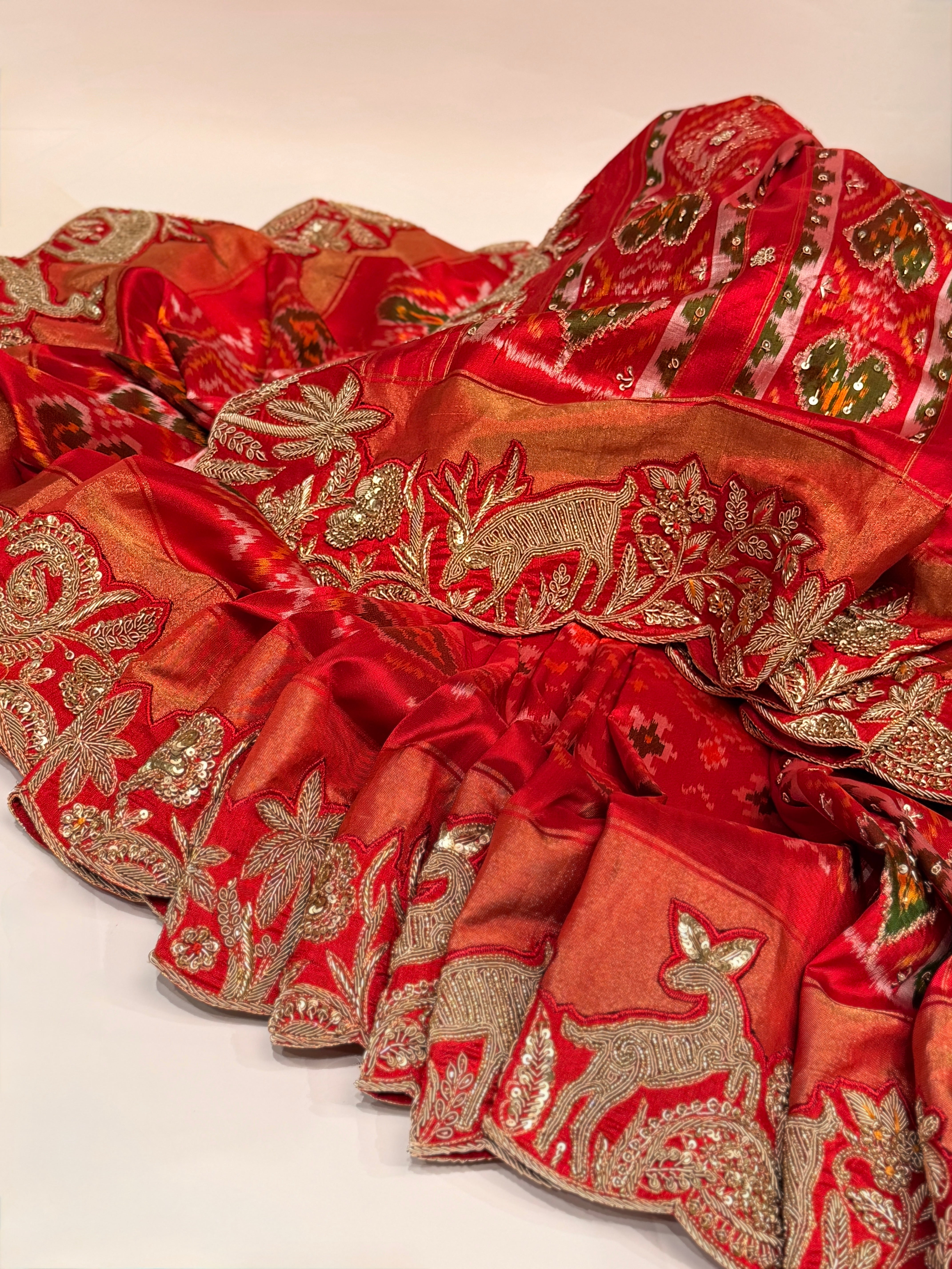 Double Ikkat pure Patola silk with zardosi heavy hand-embroidery