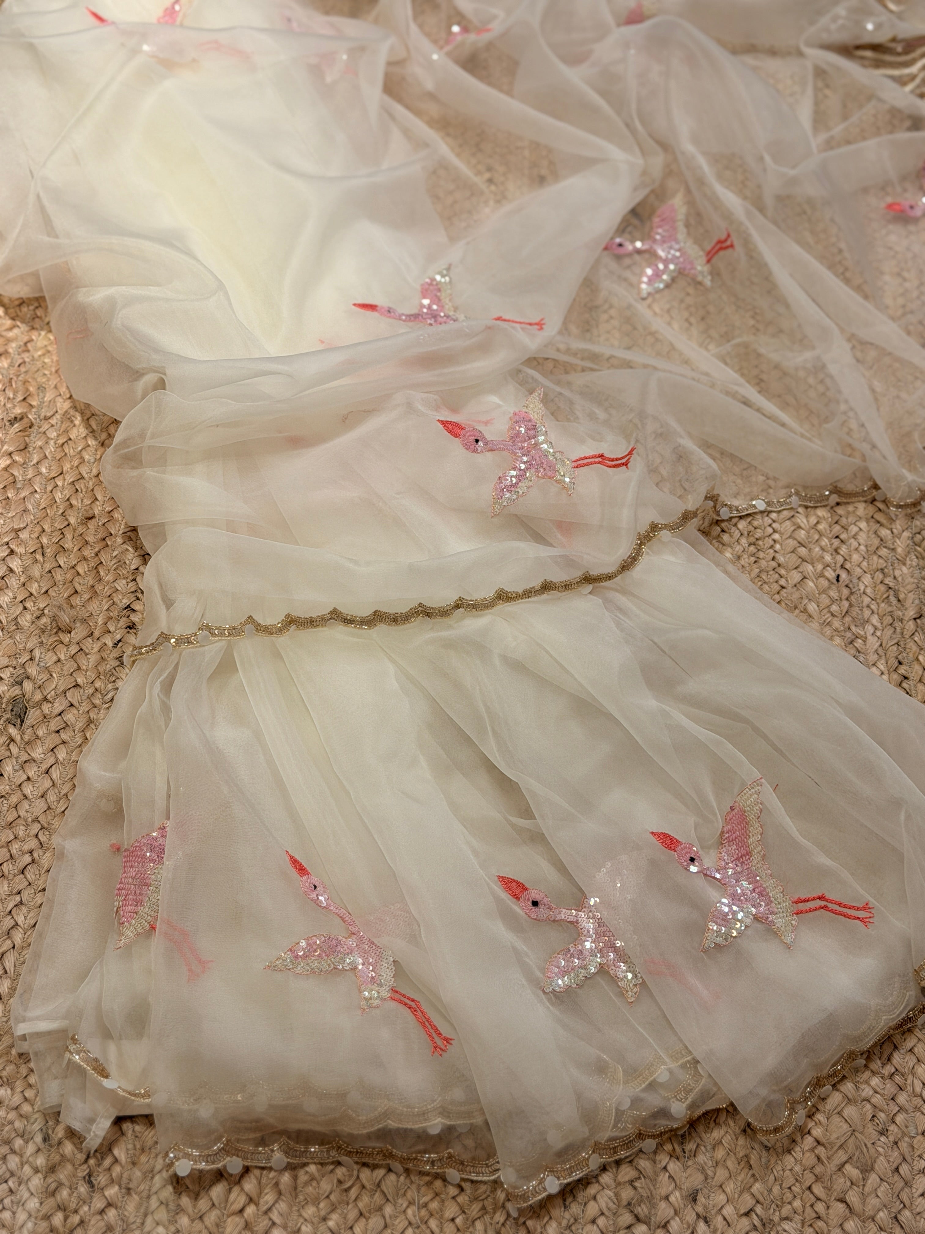 Tropical white sequin Saree