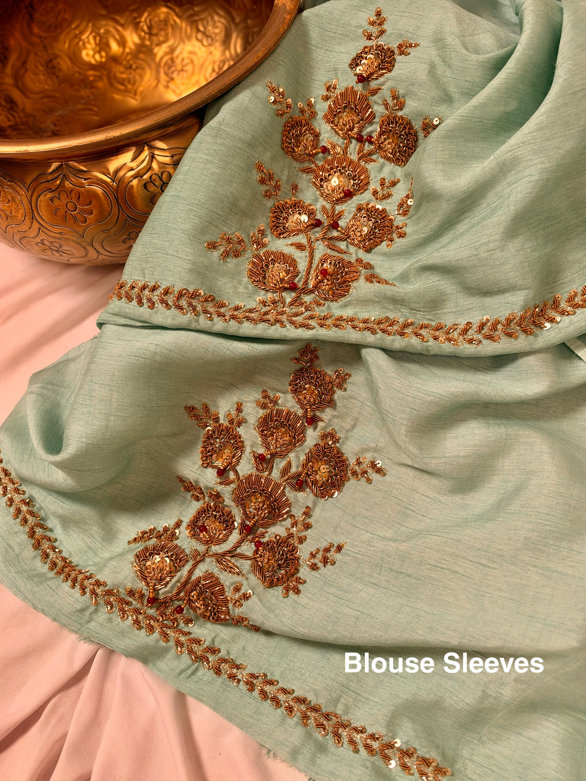 Sea-Green Latkan Zardosi Work Pure Organza Saree