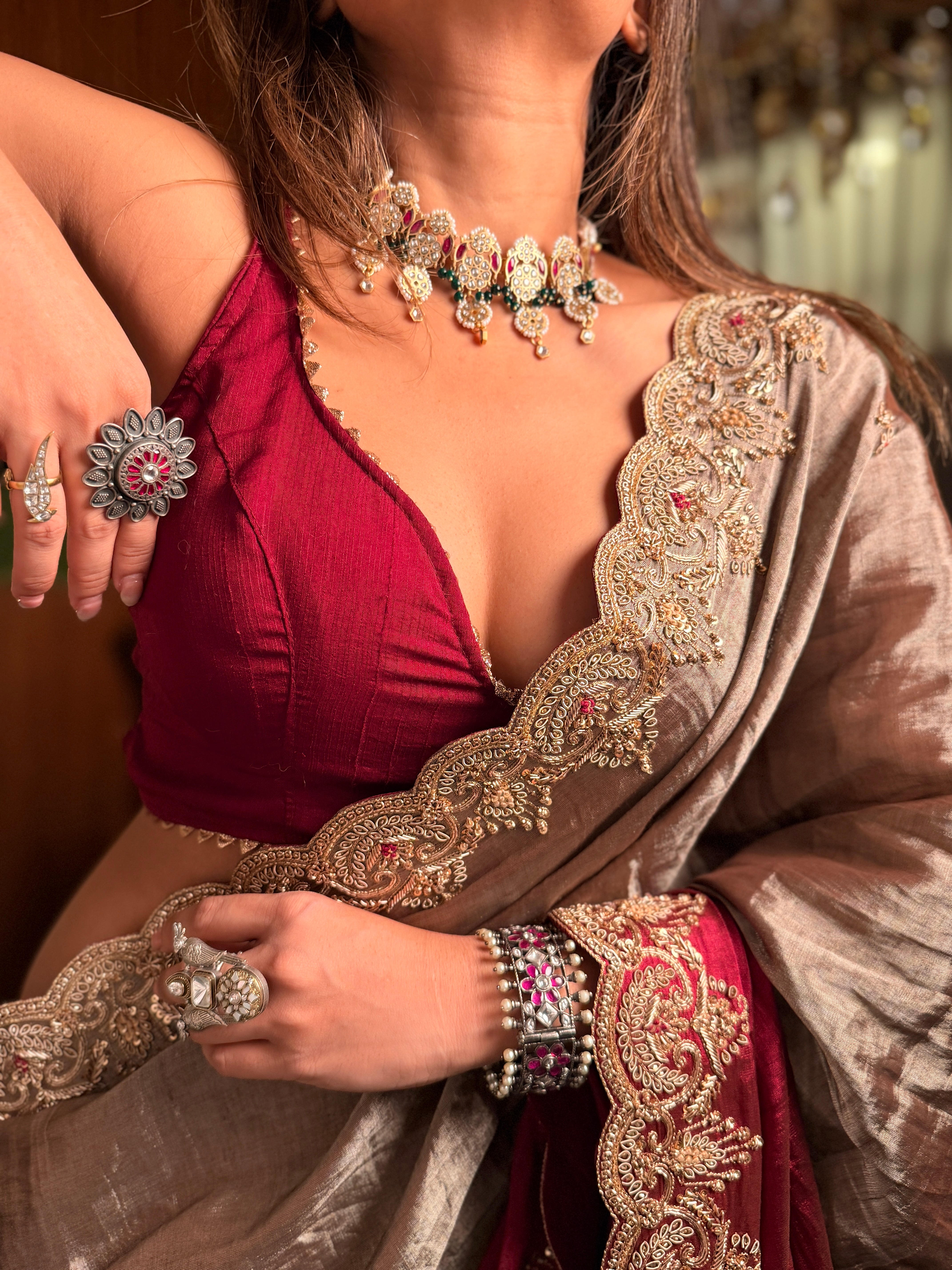 Abroo classic Tissue Zardosi Saree