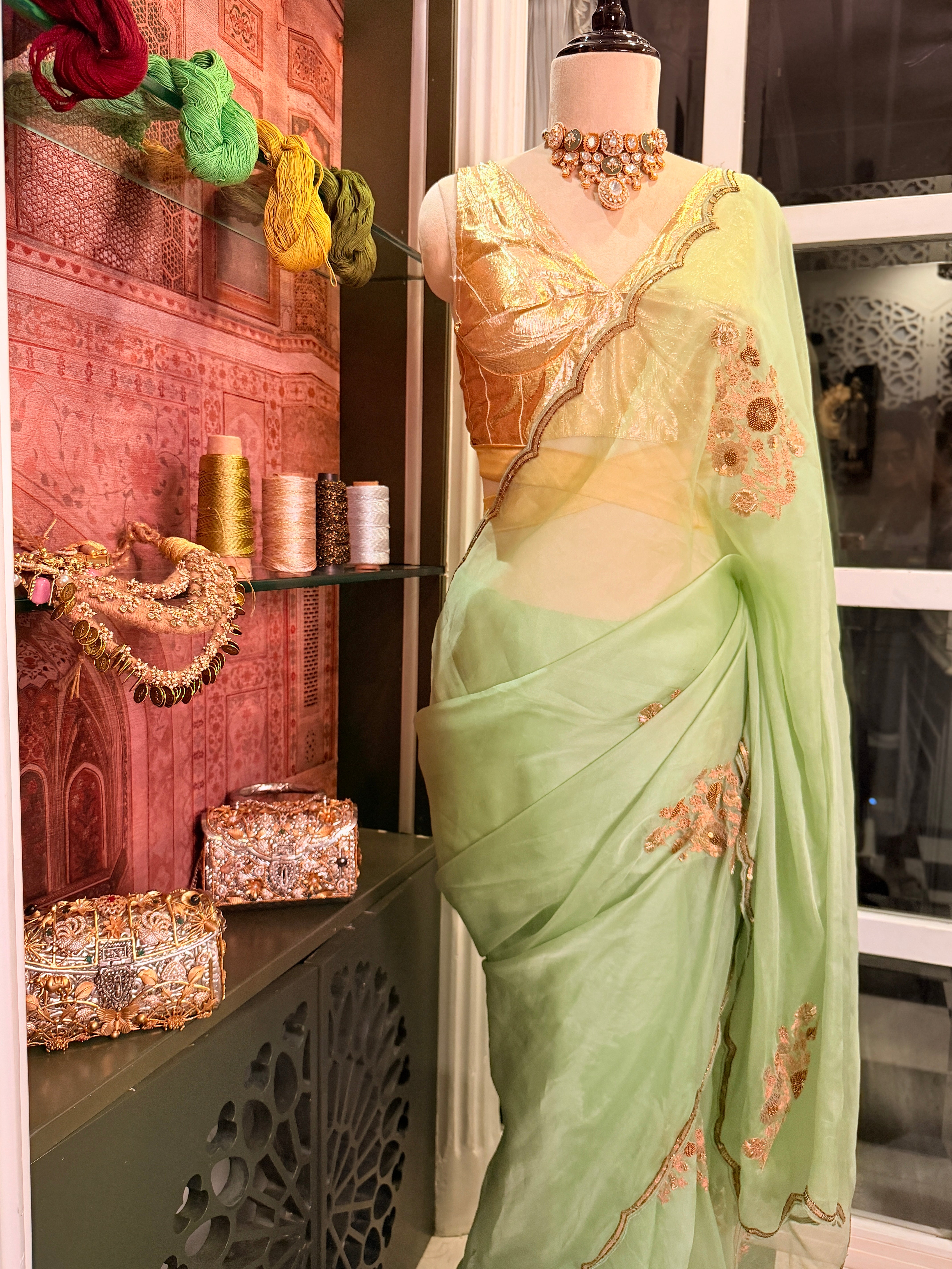 Sheer Pista Bageecha Saree