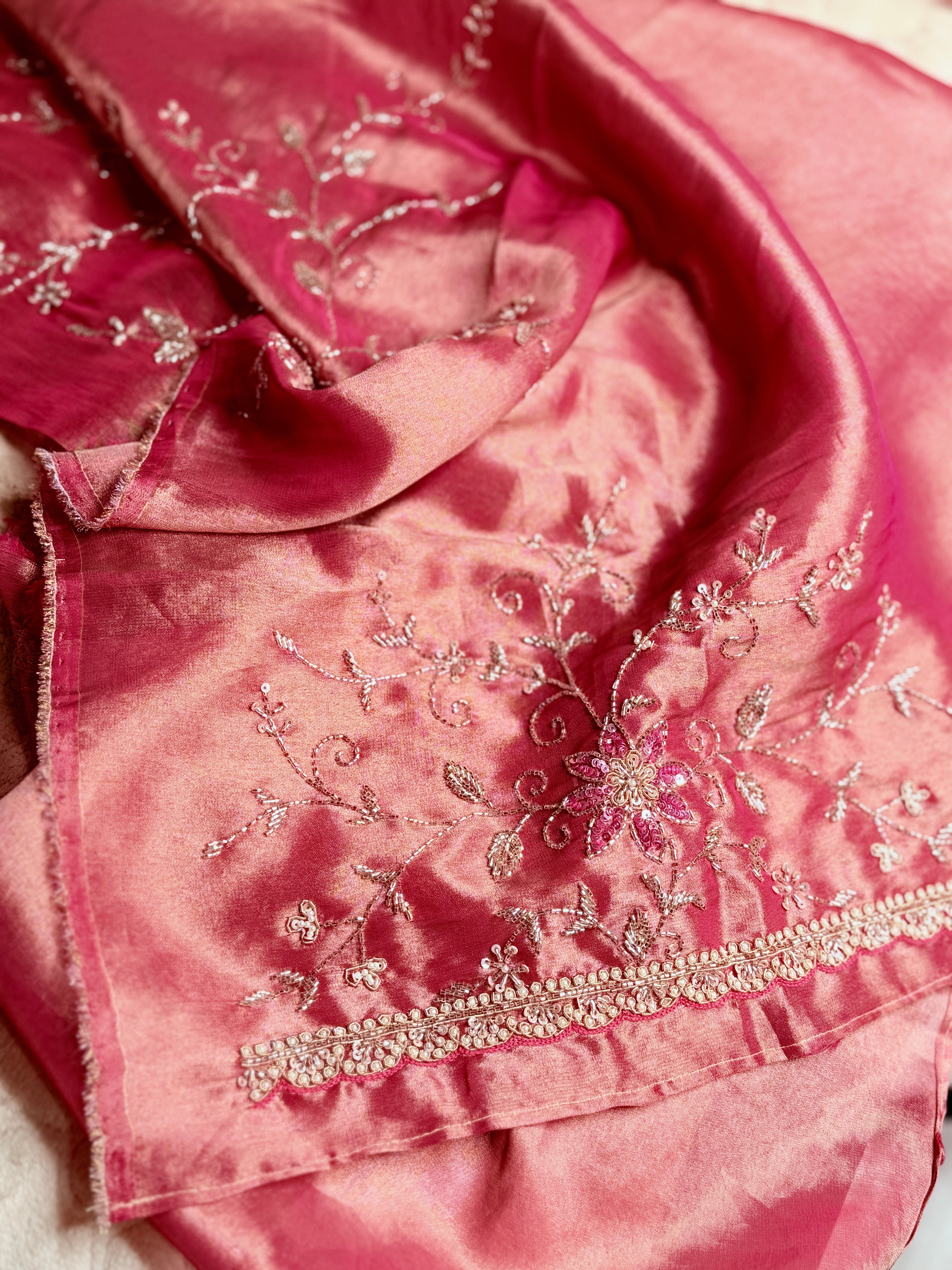 Blush Pink Kanjivaram Tissue silk Designer saree with unstitched Blouse