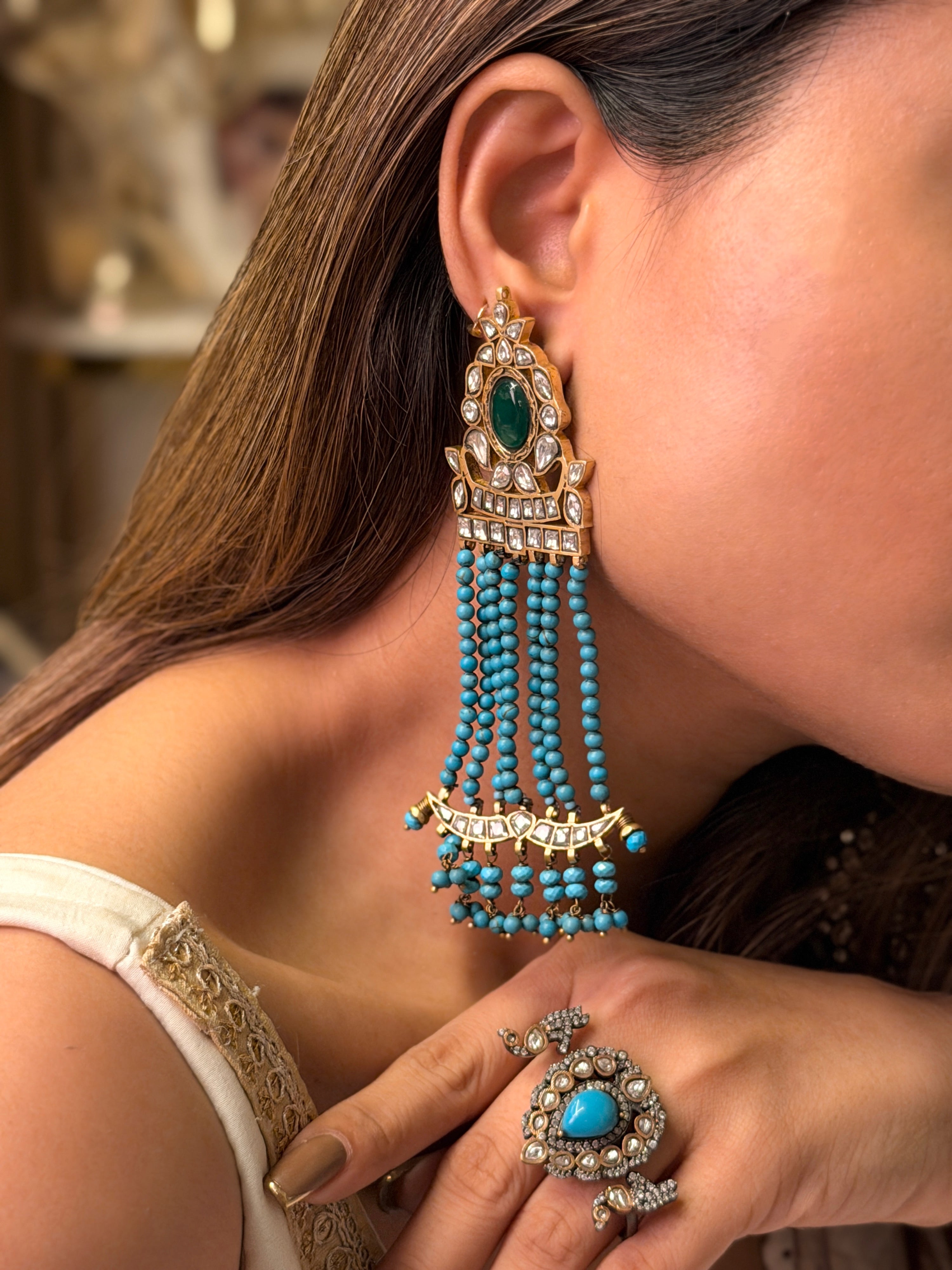Polki crown Turquoise Earring - MAHIRA