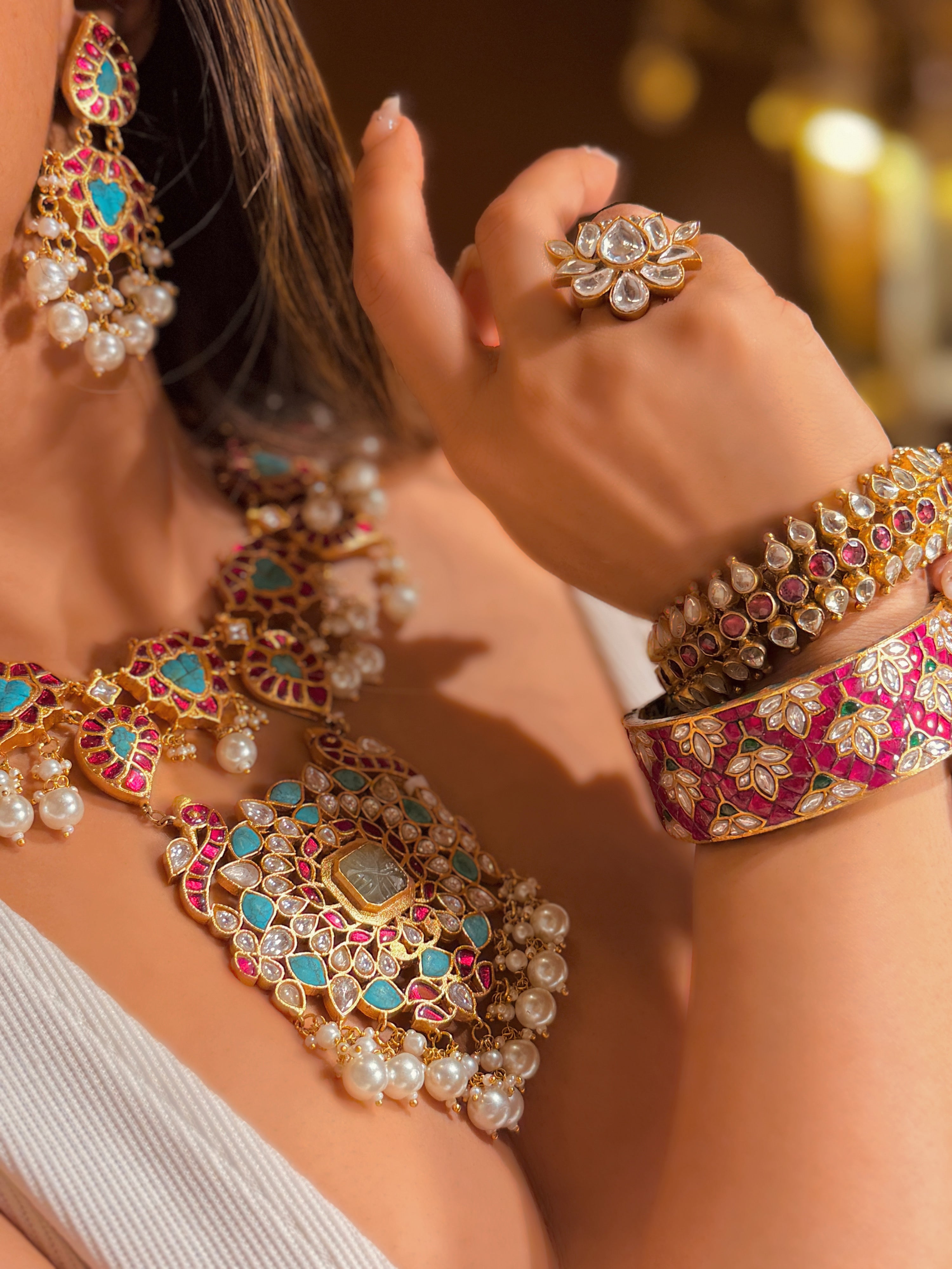 Nandini jadau firozi necklace