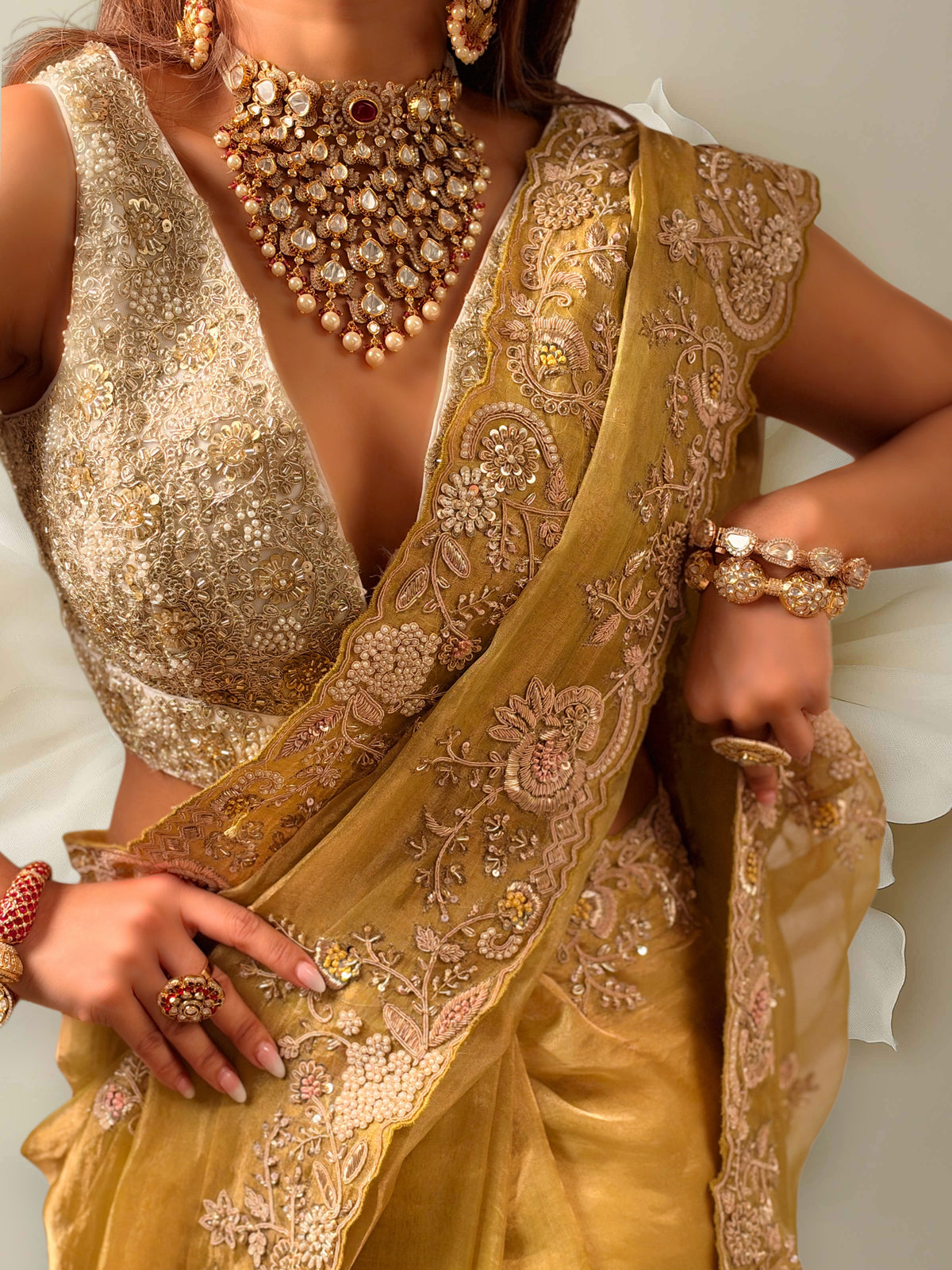 Pure Tissue zardosi Lime saree
