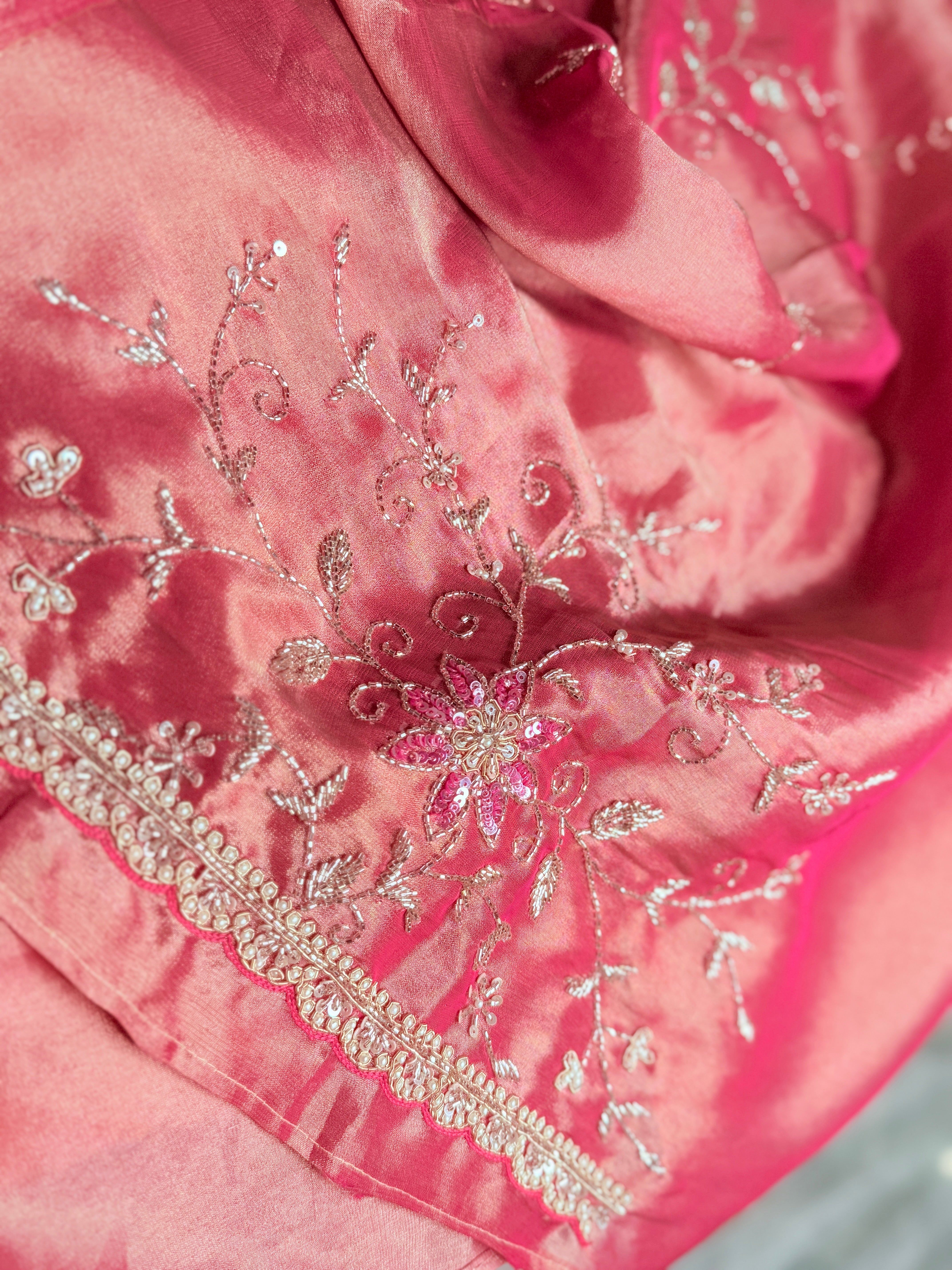 Blush Pink Kanjivaram Tissue silk Designer saree with unstitched Blouse