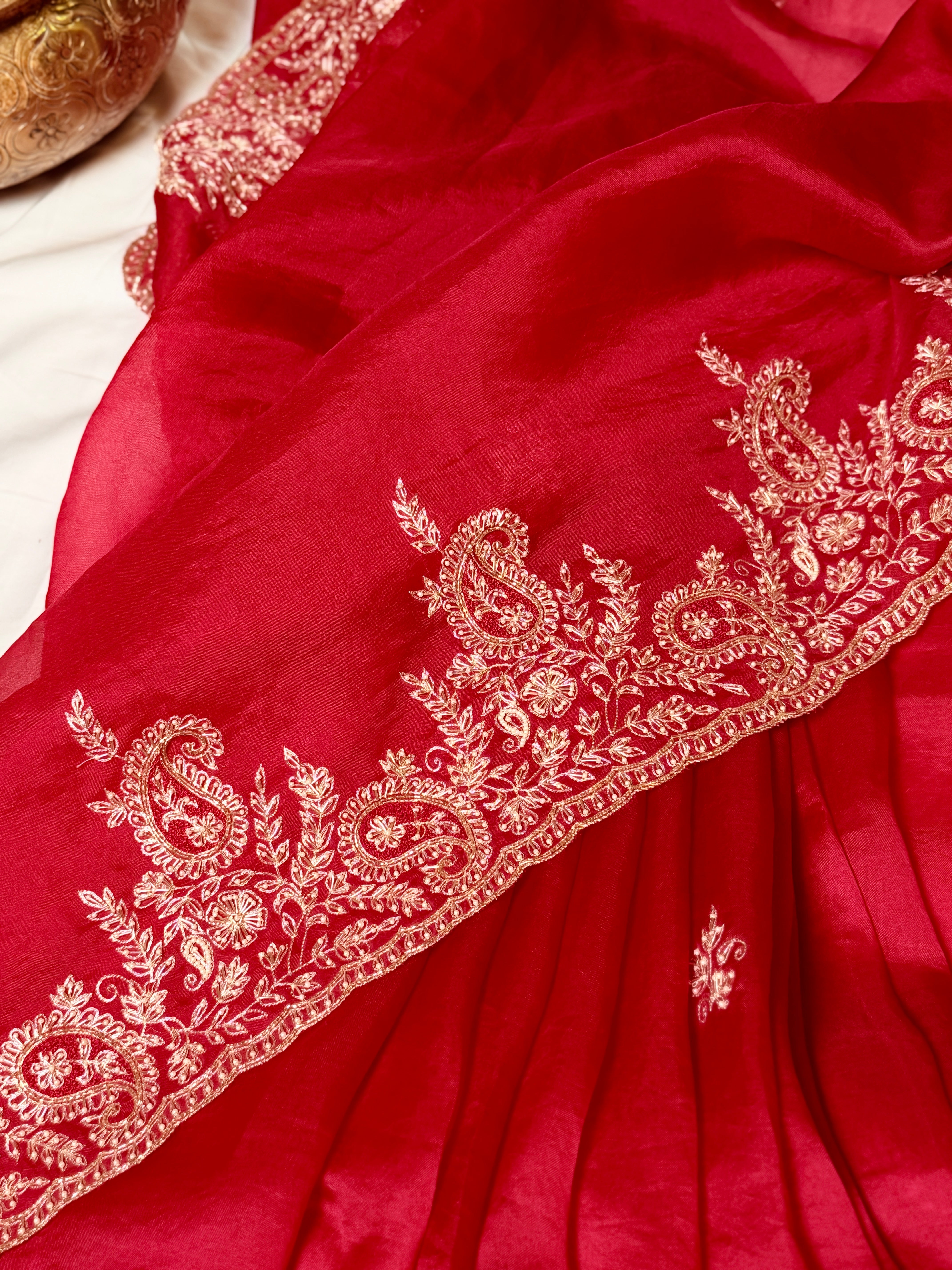 Mango Butta Red Pure Organza saree