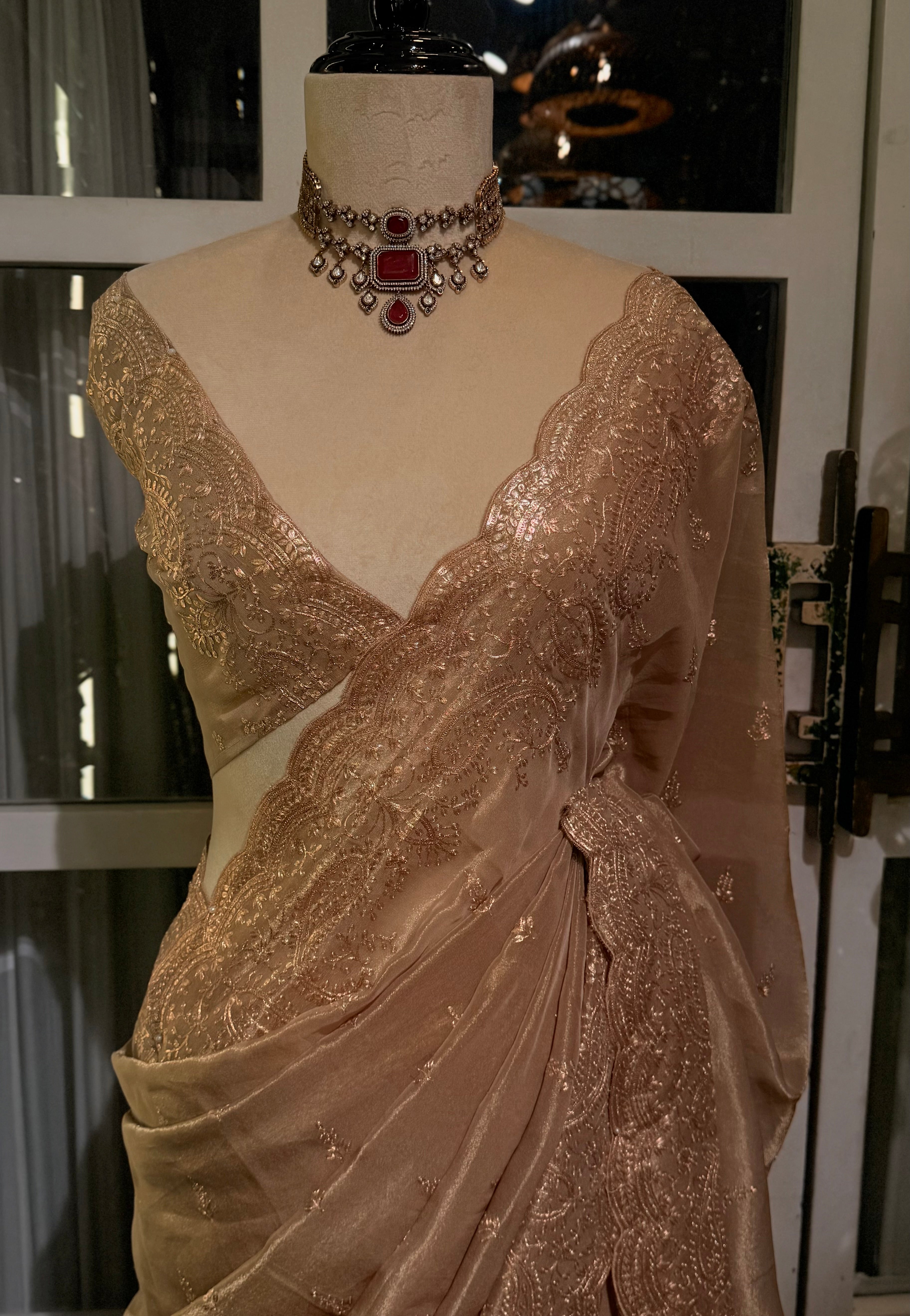 Sheen Pita Zari work Pure Organza saree