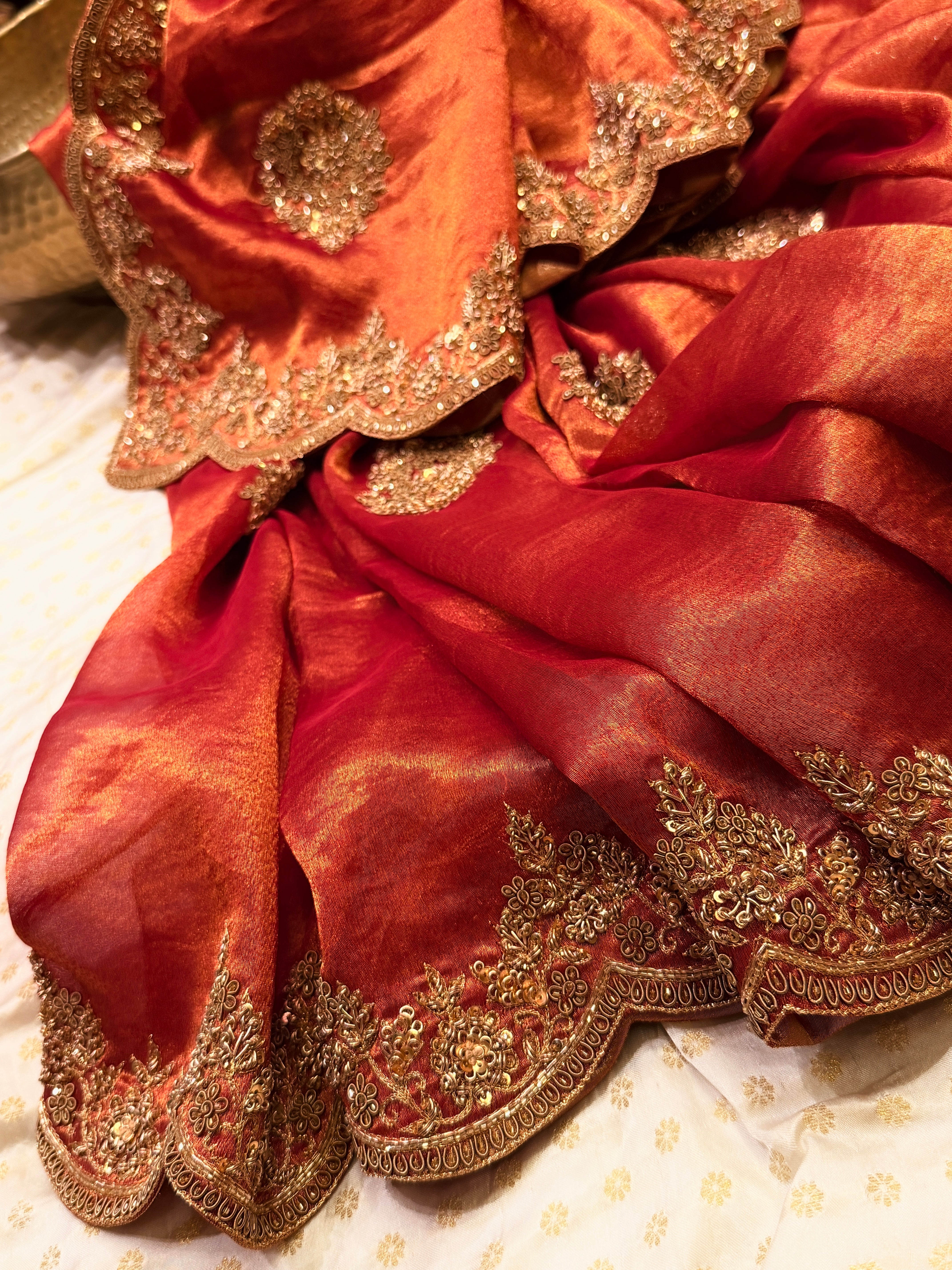 Tissue Golden Rust Saree