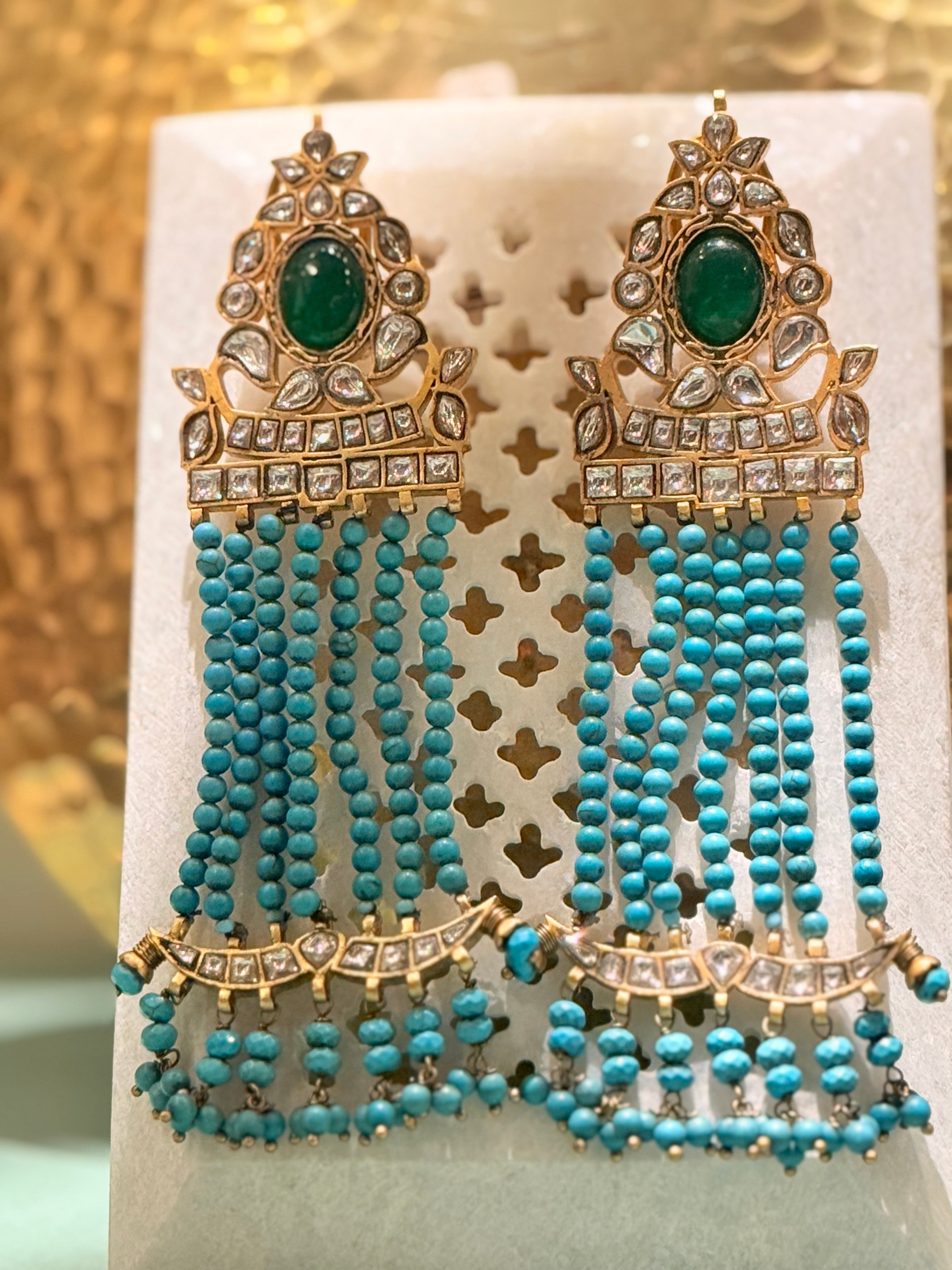 Polki crown Turquoise Earring - MAHIRA