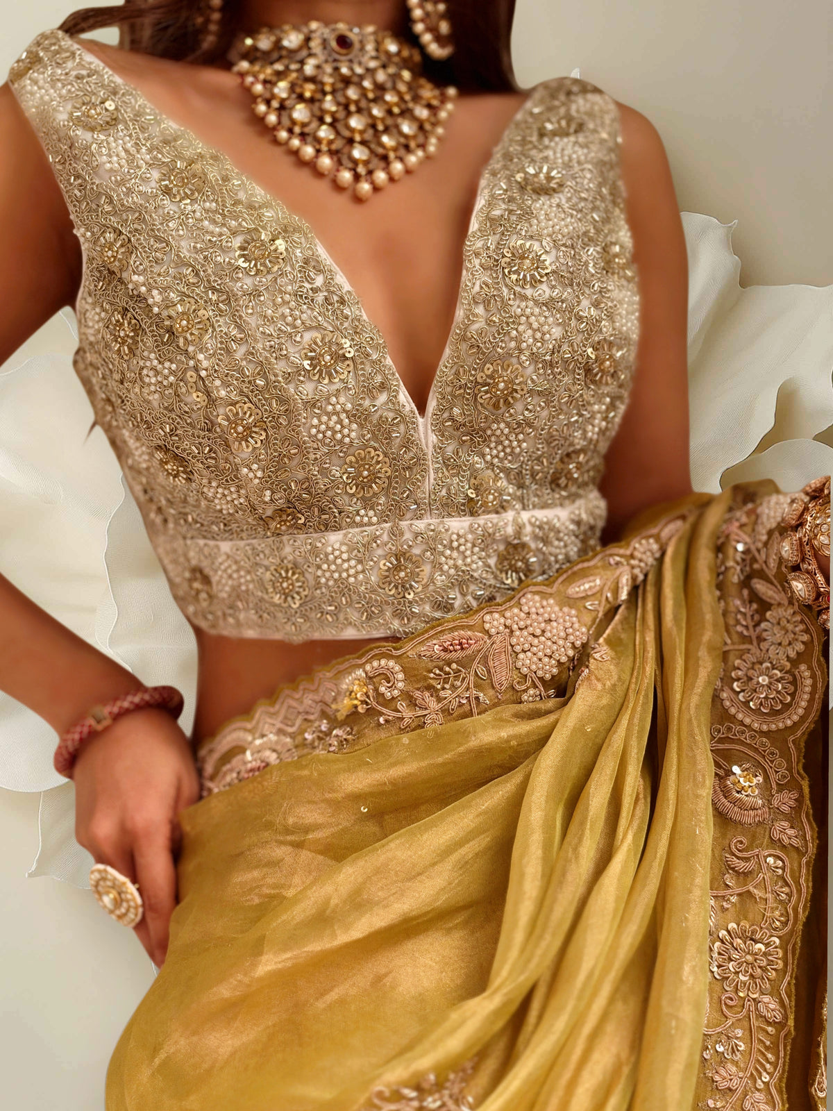 Pure Tissue zardosi Lime saree