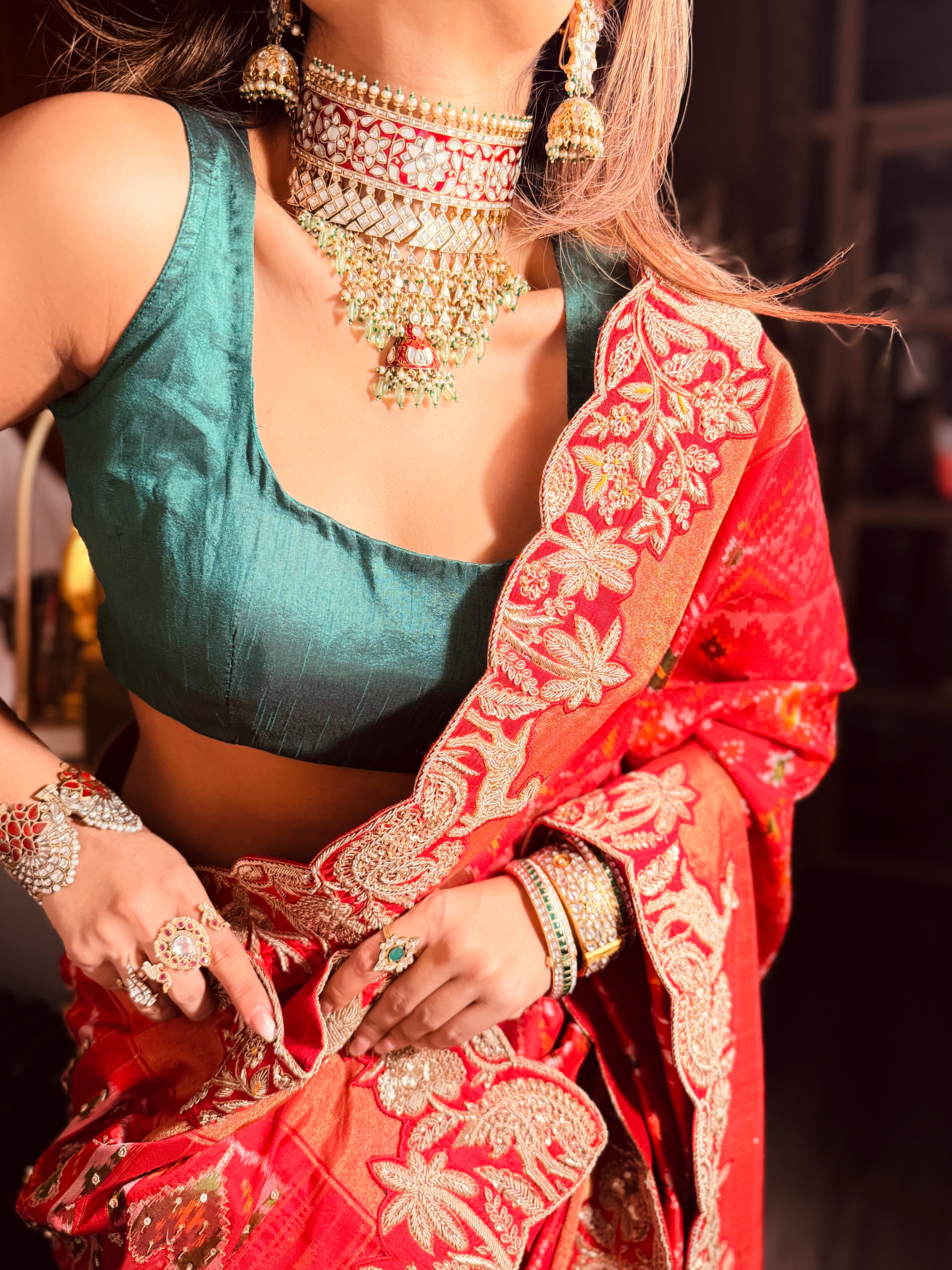 Double Ikkat pure Patola silk with zardosi heavy hand-embroidery