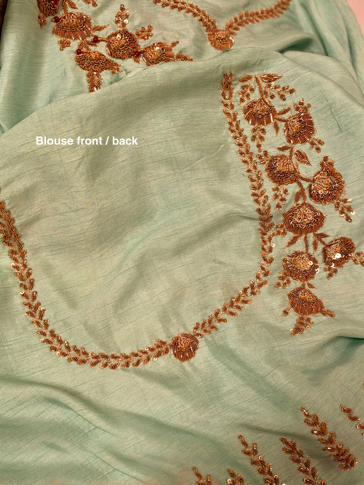 Sea-Green Latkan Zardosi Work Pure Organza Saree