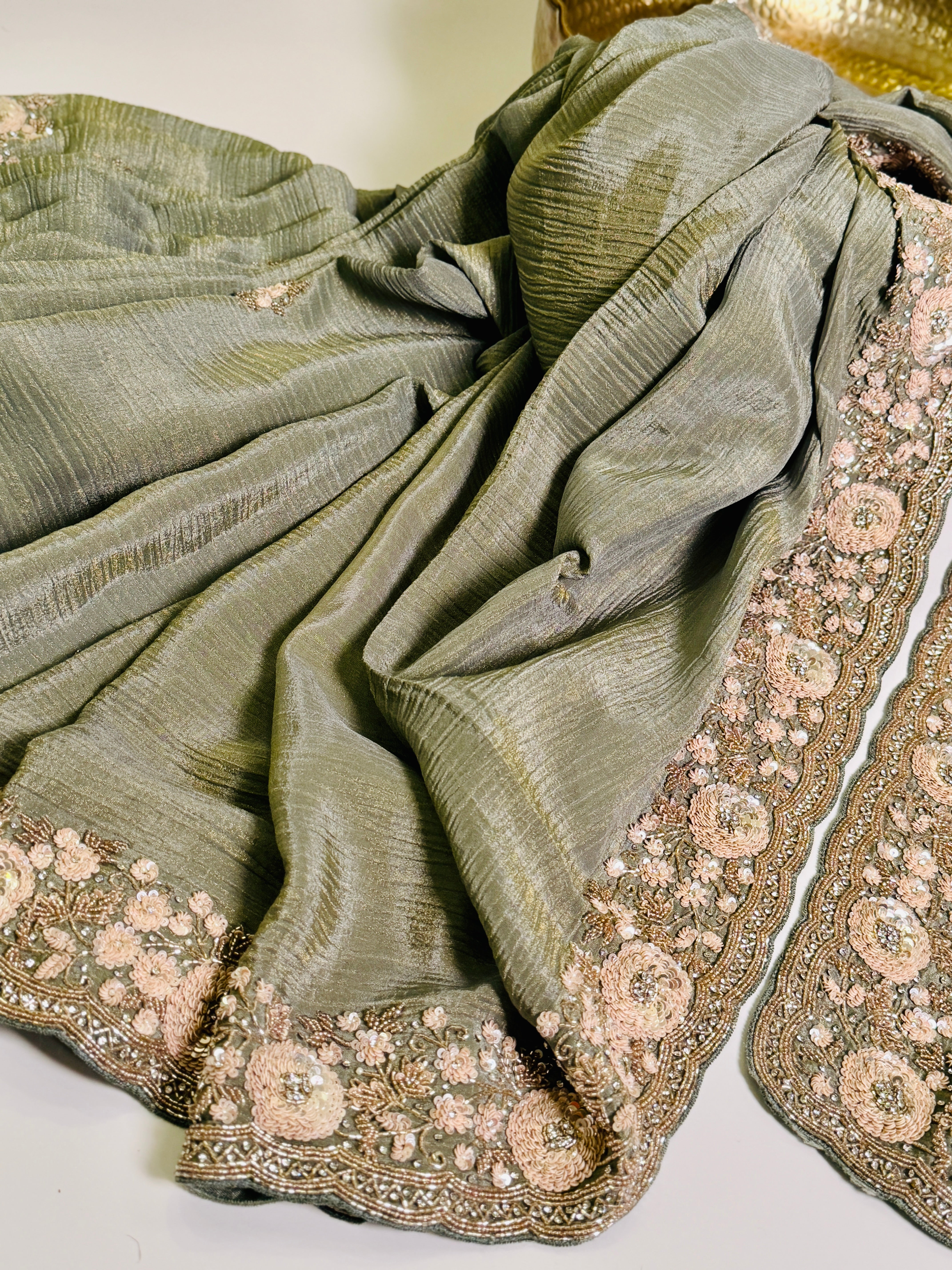Sage sequin Dahlia Saree