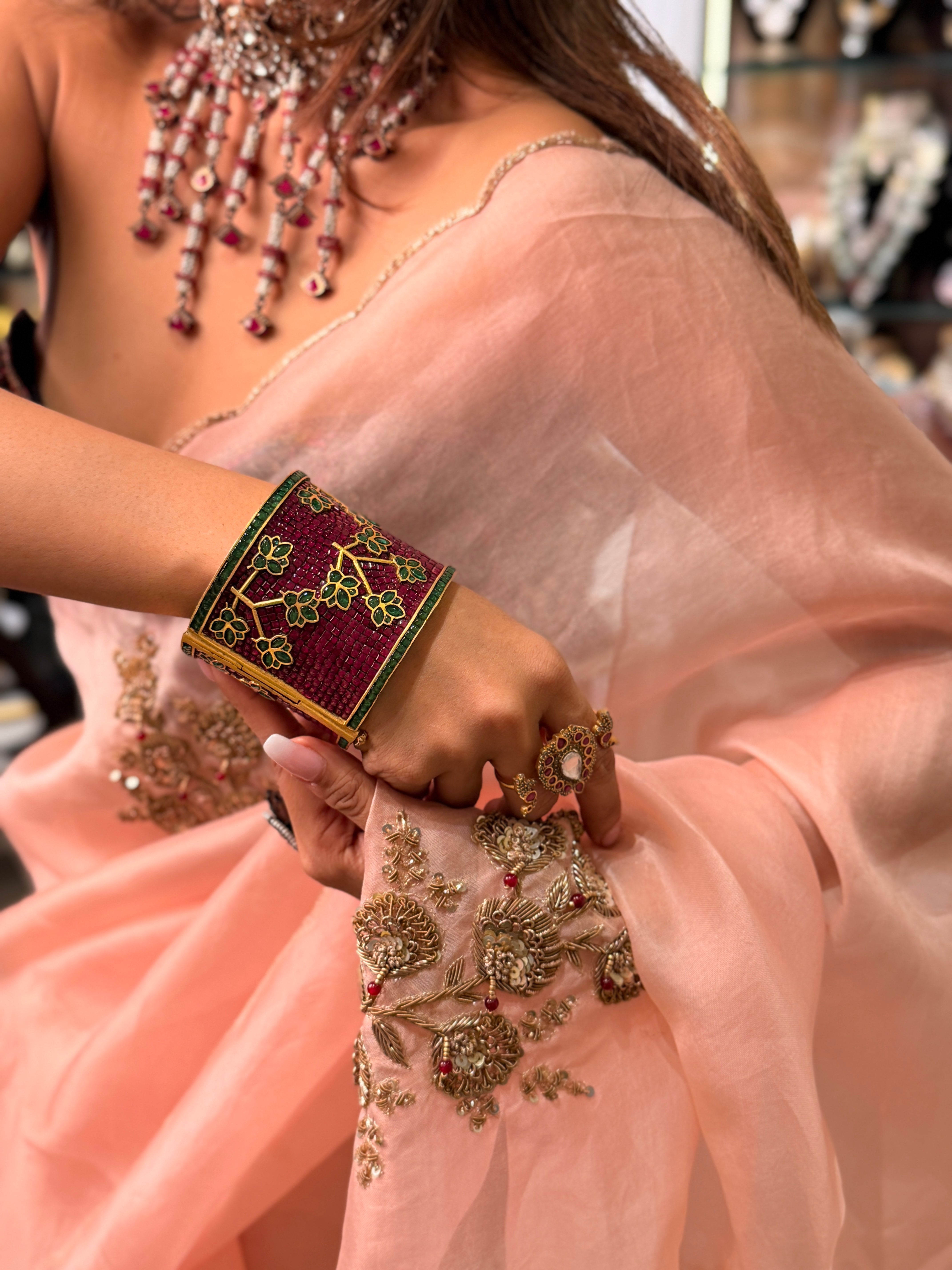 Sheer Blush pink latkan Zardosi work pure Organza